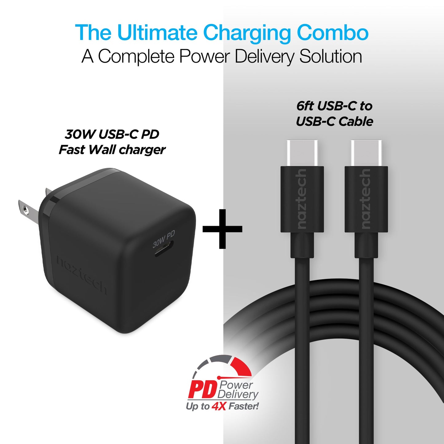 Naztech 30W PD Wall Charger + USB-C to USB-C Cable 6ft for Traveling by Jupiter Gear Home