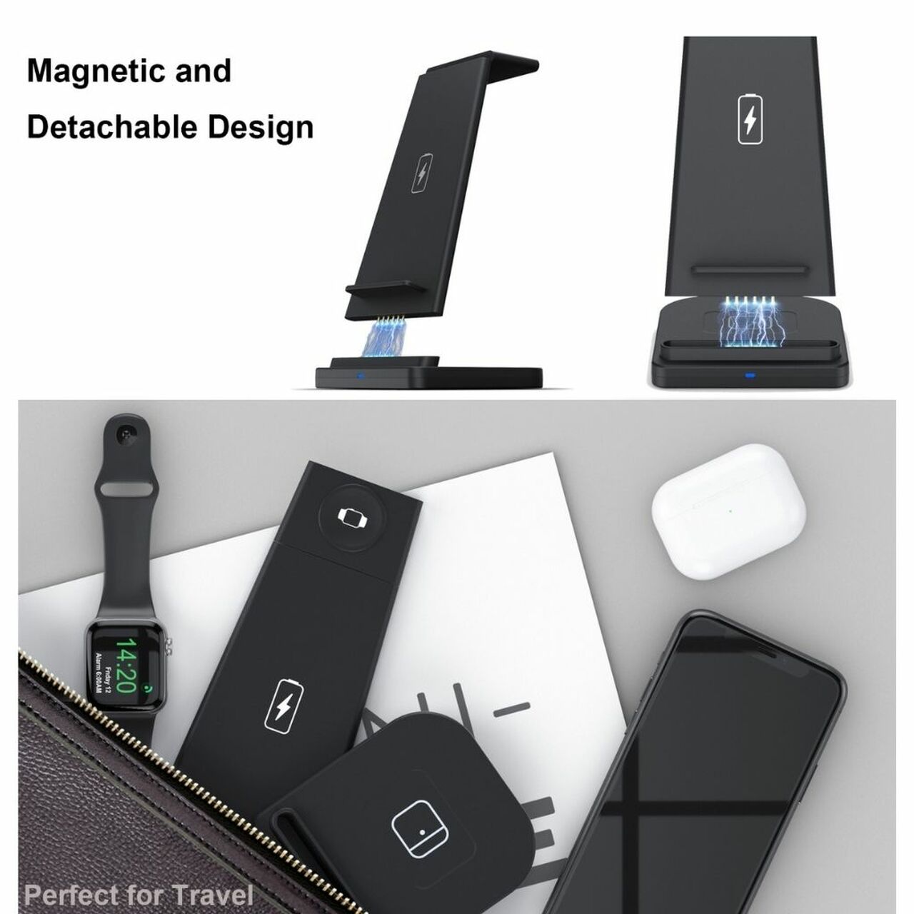 3-in-1 Fast Wireless Charging Stand for Phones, Apple Watch & AirPods by Infinite Basics