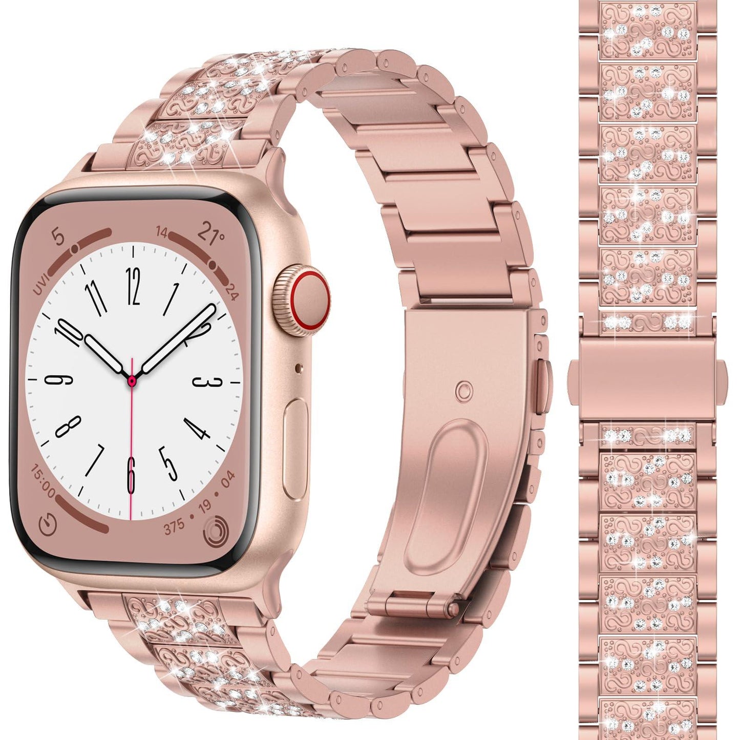 Diamond Rhinestone Stainless Steel Metal Strap Compatible with Apple Watch Band 38mm 40mm 41mm Series 9 8 7 6 5 4 3 2 1 SE, Upgraded Replacement Bracelet iWatch Band by Montret