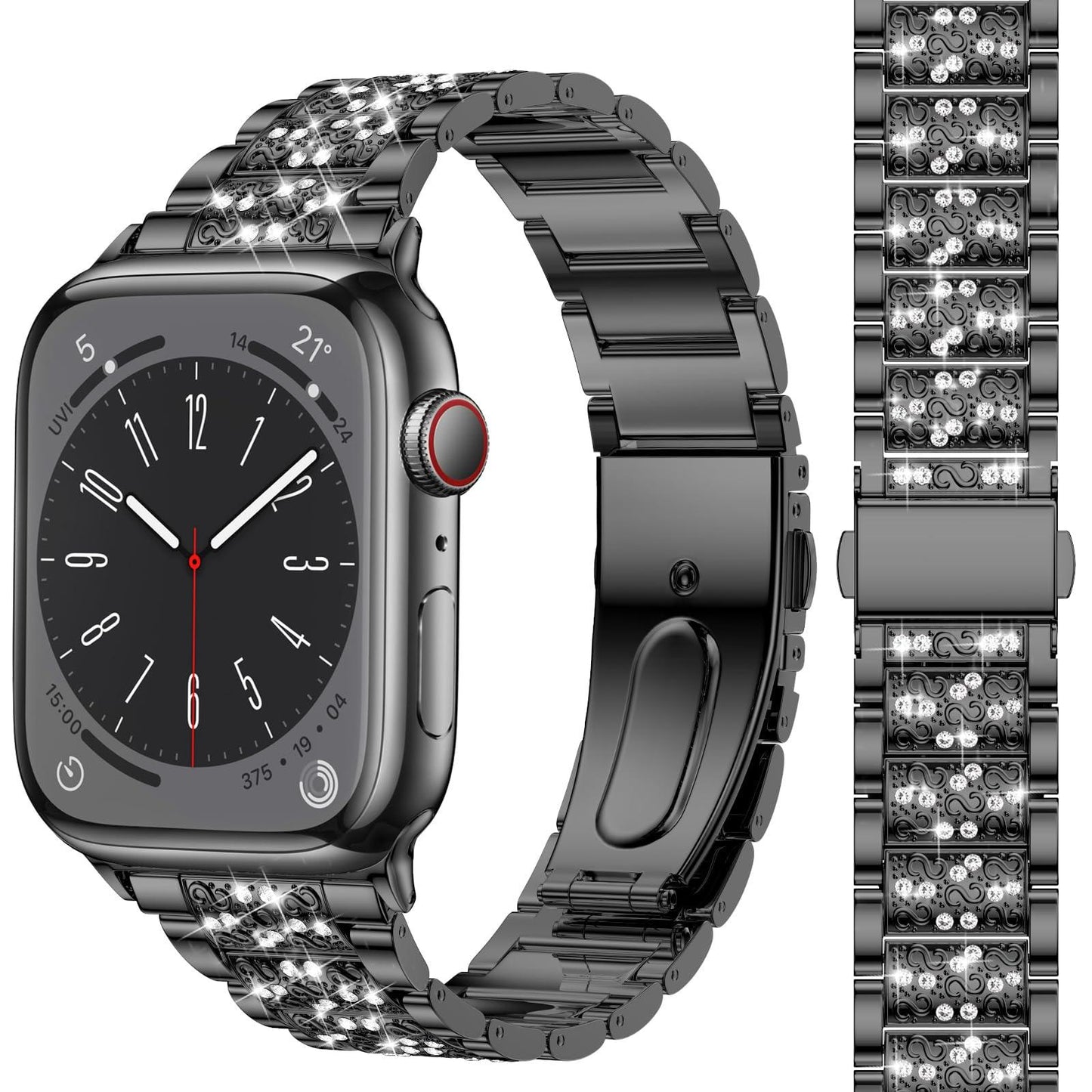 Diamond Rhinestone Stainless Steel Metal Strap Compatible with Apple Watch Band 38mm 40mm 41mm Series 9 8 7 6 5 4 3 2 1 SE, Upgraded Replacement Bracelet iWatch Band by Montret