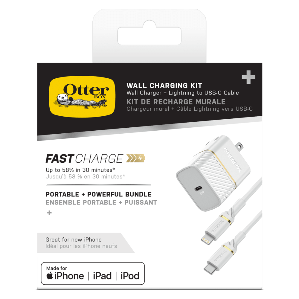 OtterBox USB C PD Wall Charger 20W and USB C to Apple Lightning Cable 1m by OtterBox