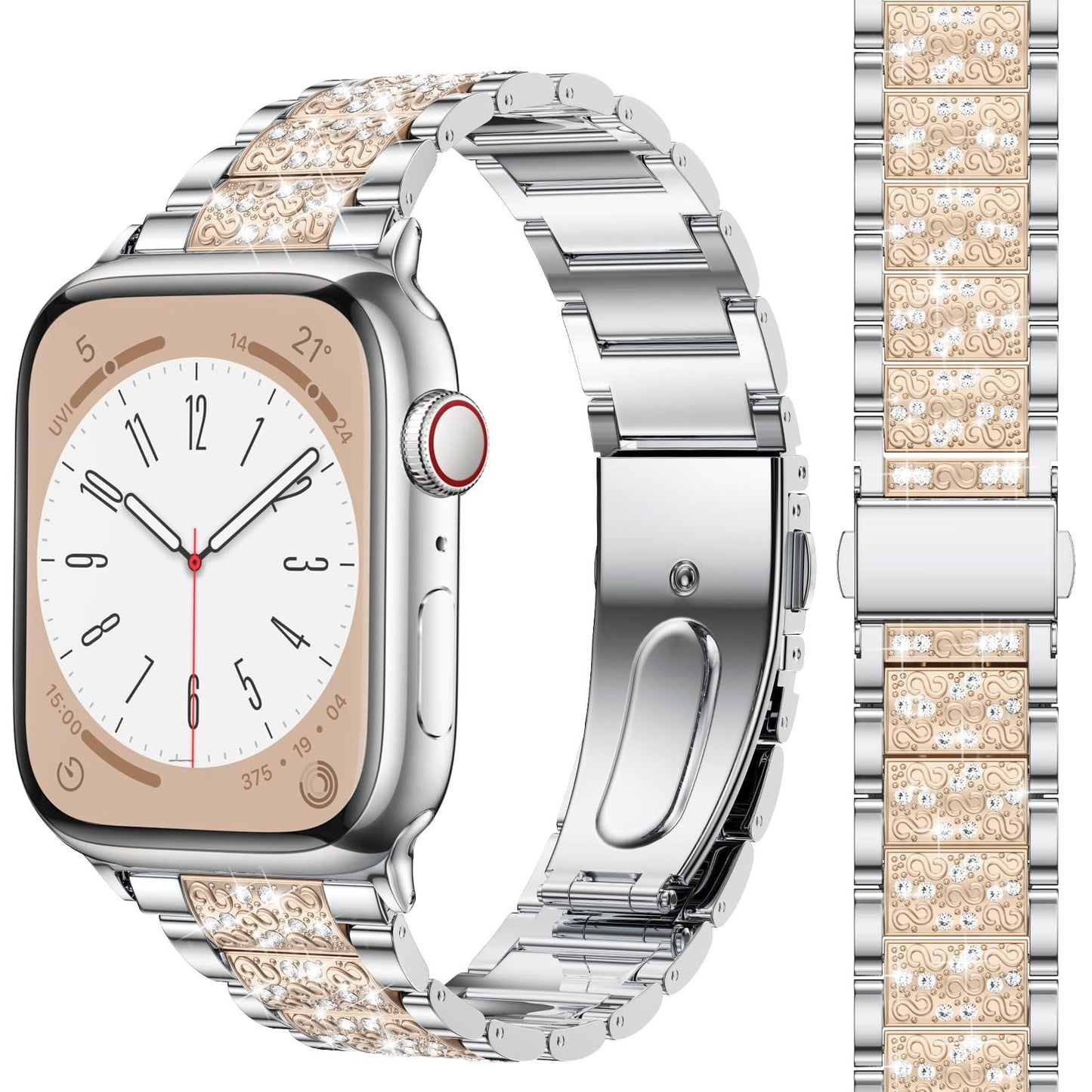 Diamond Rhinestone Stainless Steel Metal Strap Compatible with Apple Watch Band 38mm 40mm 41mm Series 9 8 7 6 5 4 3 2 1 SE, Upgraded Replacement Bracelet iWatch Band by Montret