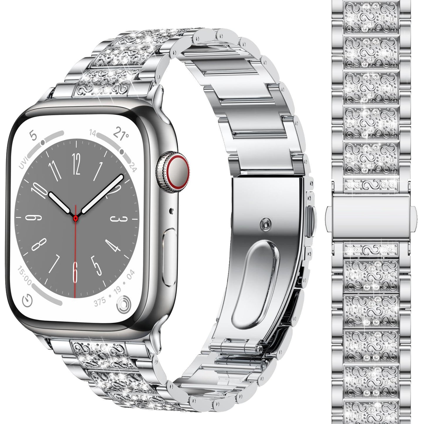 Diamond Rhinestone Stainless Steel Metal Strap Compatible with Apple Watch Band 38mm 40mm 41mm Series 9 8 7 6 5 4 3 2 1 SE, Upgraded Replacement Bracelet iWatch Band by Montret