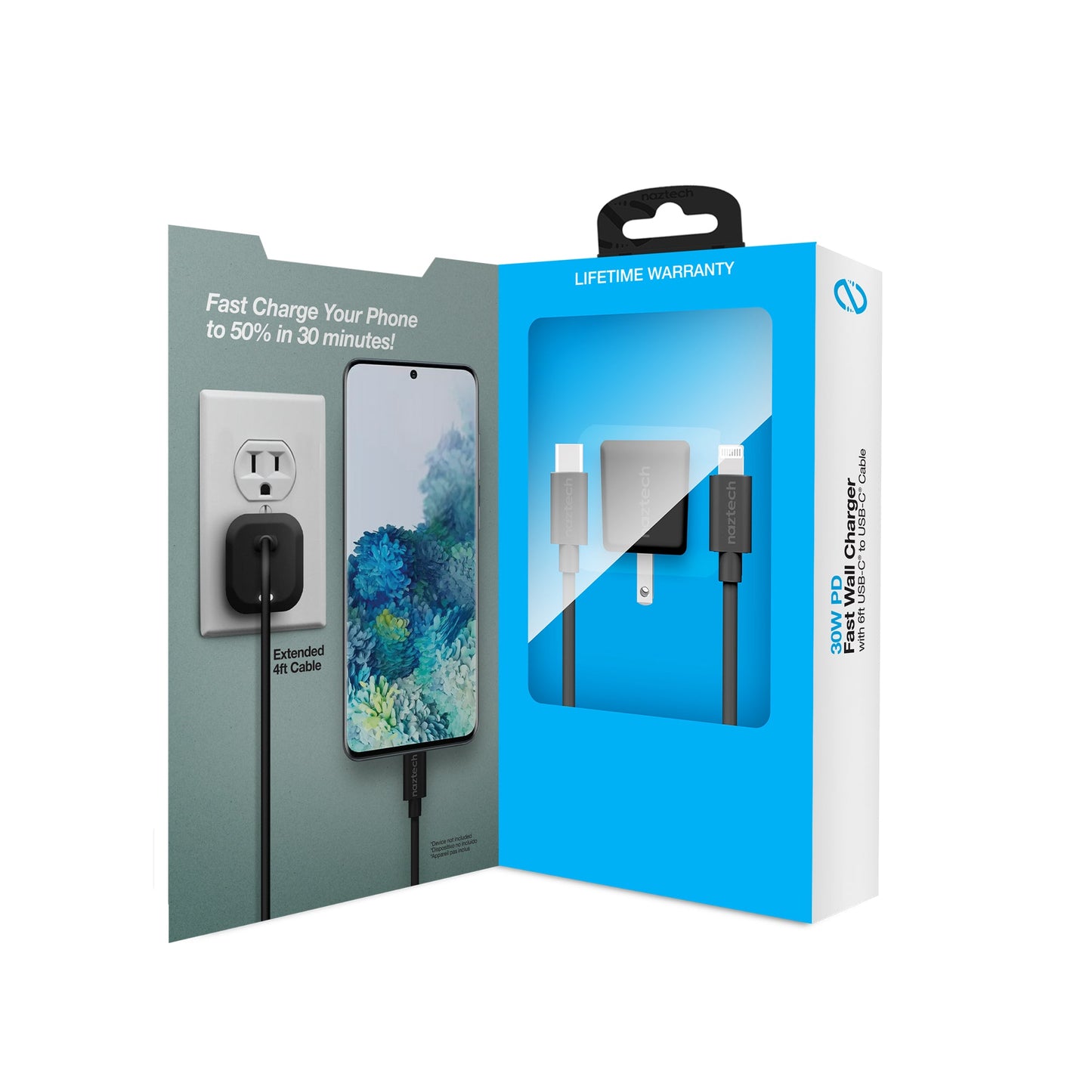 Naztech 30W PD Wall Charger + USB-C to USB-C Cable 6ft for Traveling by Jupiter Gear Home