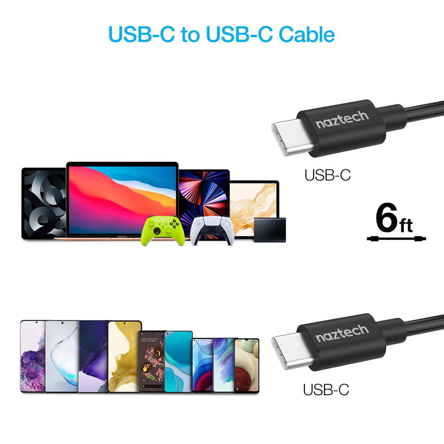 Naztech 30W PD Wall Charger + USB-C to USB-C Cable 6ft for Traveling by Jupiter Gear Home