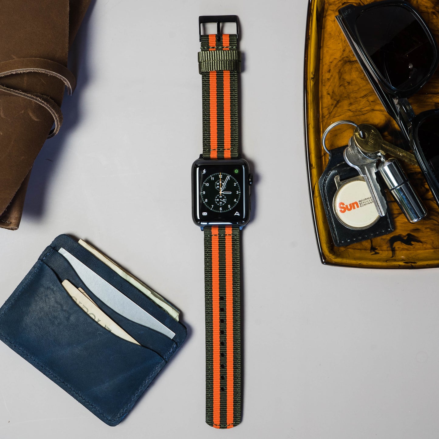 Apple Watch | Two-piece NATO® style | Army Green & Orange - Barton Watch Bands