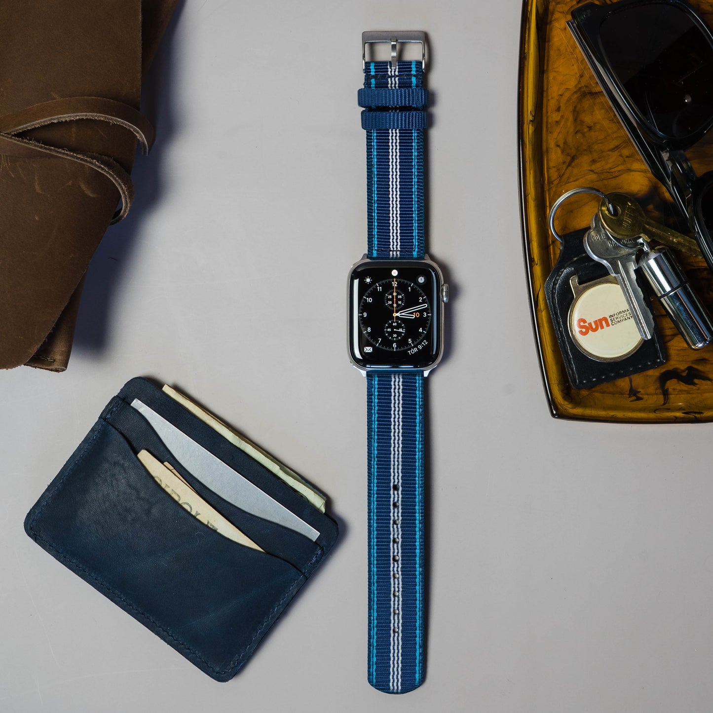Apple Watch | Two-piece NATO style | Navy & Aqua Blue - Barton Watch Bands