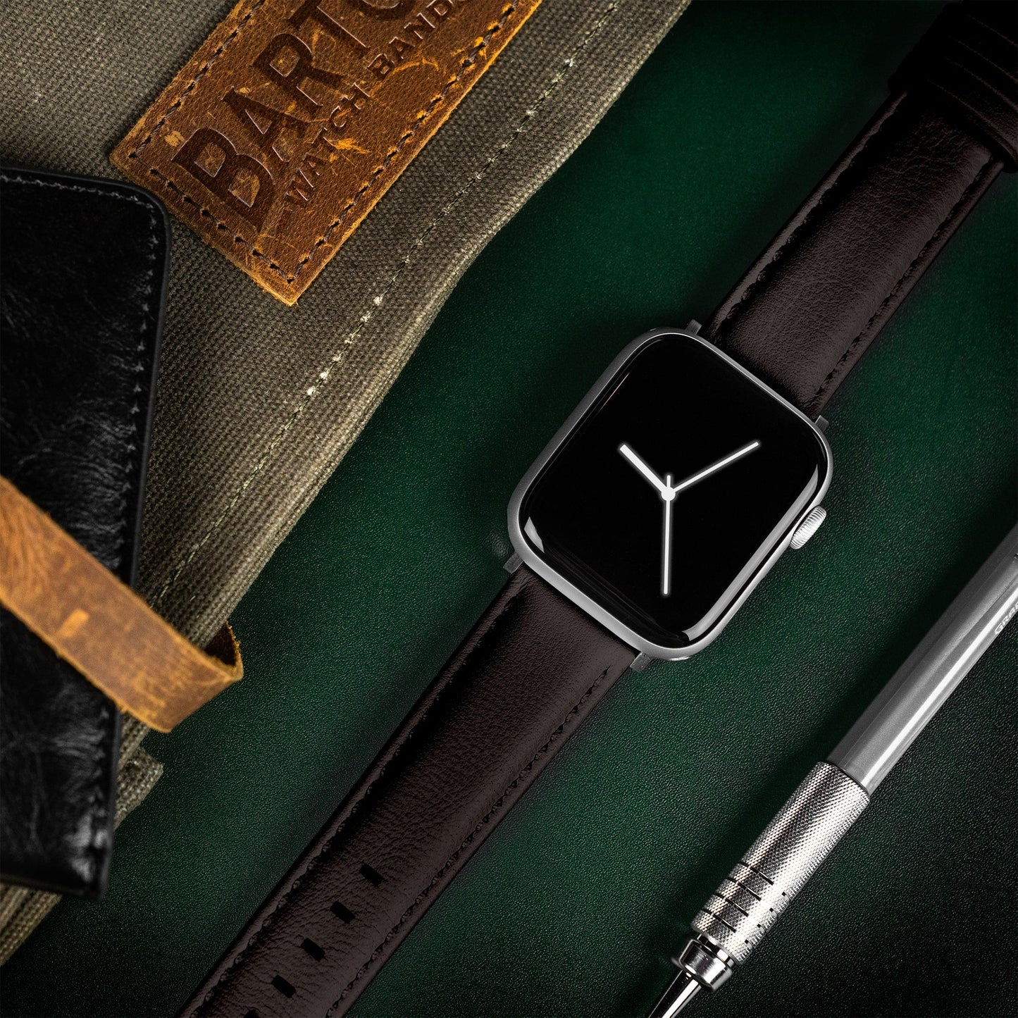 Apple Watch Dark Brown Pittards Performance Leather Brown Stitching Watch Band by Barton Watch Bands