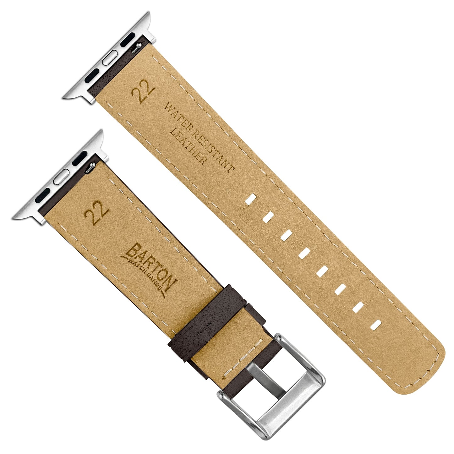 Apple Watch Dark Brown Pittards Performance Leather Brown Stitching Watch Band by Barton Watch Bands