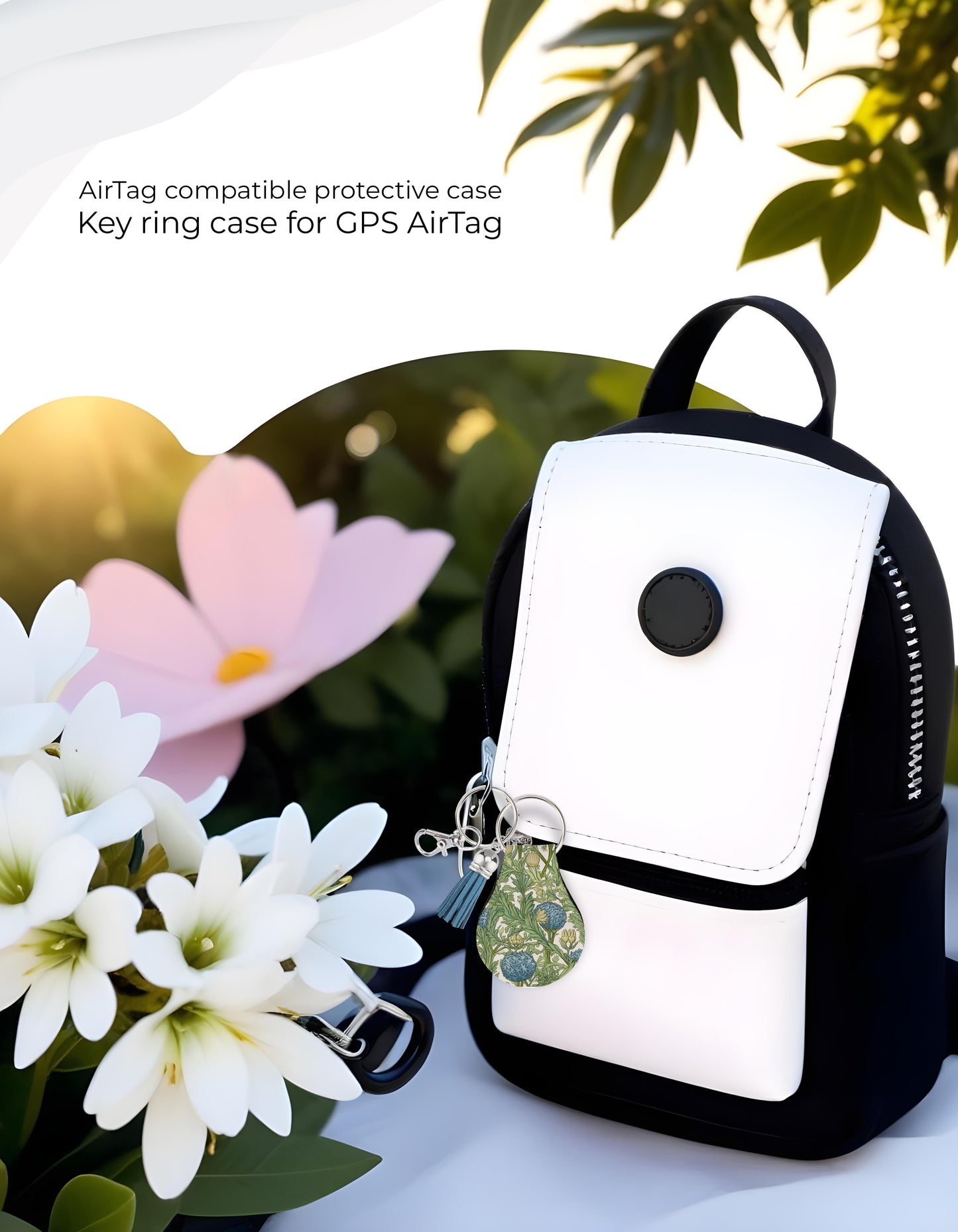 Jolitee Neoprene AirTag Compatible Case Keychain – Durable & Stylish Holder with Secure Ring and Clip, Compatible with Apple AirTag (Blue Flowers) by Jolitee