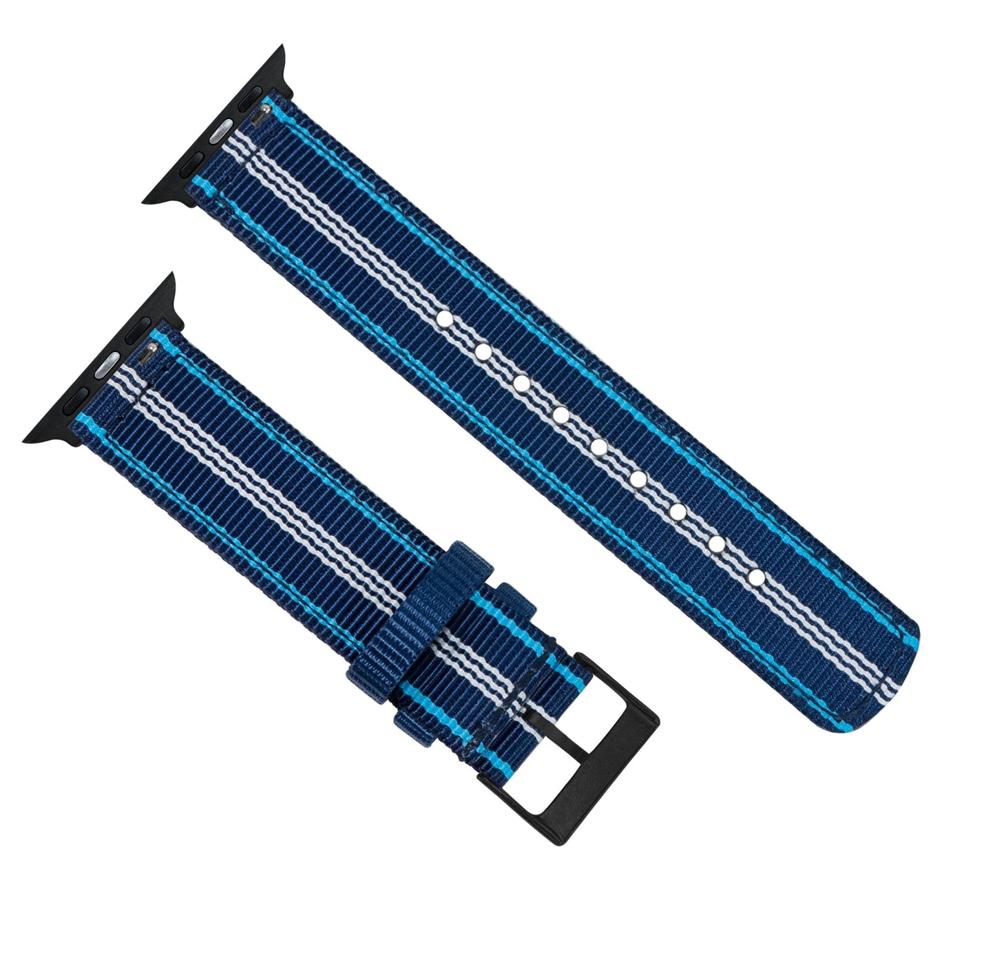 Apple Watch | Two-piece NATO style | Navy & Aqua Blue - Barton Watch Bands