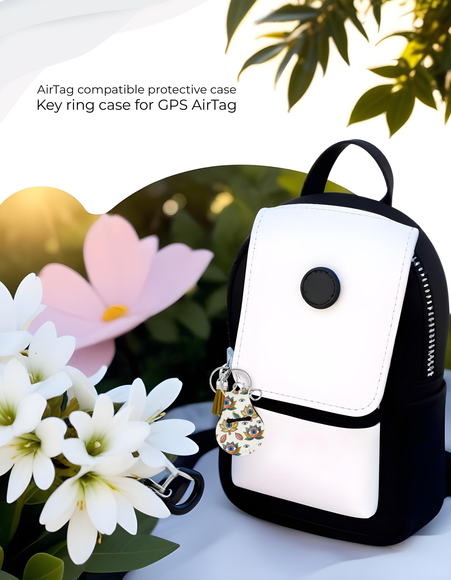 Jolitee Neoprene AirTag Compatible Case Keychain – Durable & Stylish Holder with Secure Ring and Clip, Compatible with Apple AirTag (Boho) by Jolitee