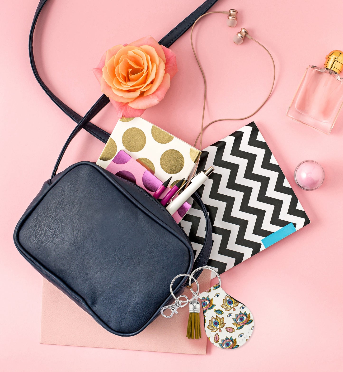 Jolitee Neoprene AirTag Compatible Case Keychain – Durable & Stylish Holder with Secure Ring and Clip, Compatible with Apple AirTag (Boho) by Jolitee