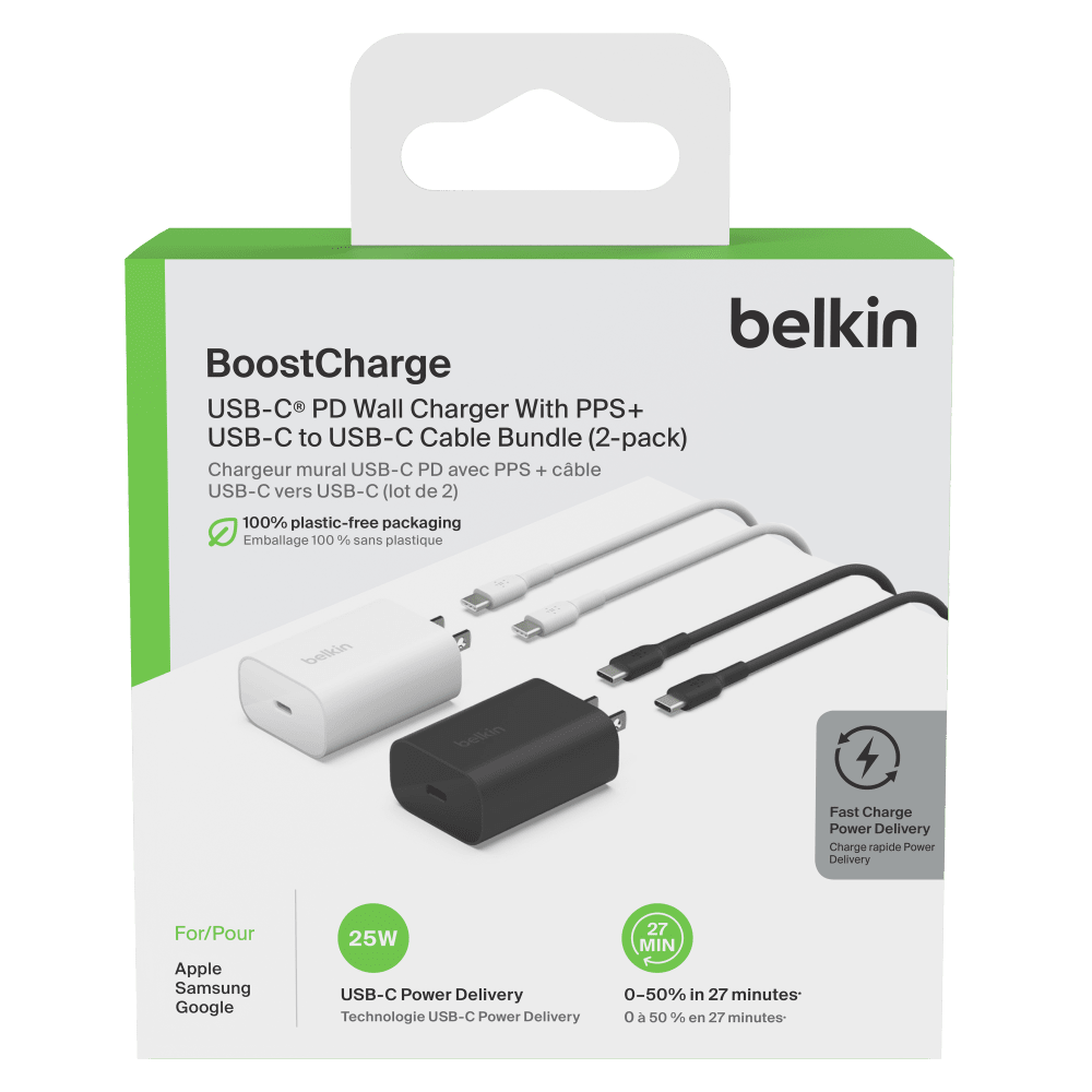 Belkin 2 25W USB C PD Wall Chargers with 2 USB C Cables 1m (4 Pack Bundle) by Belkin