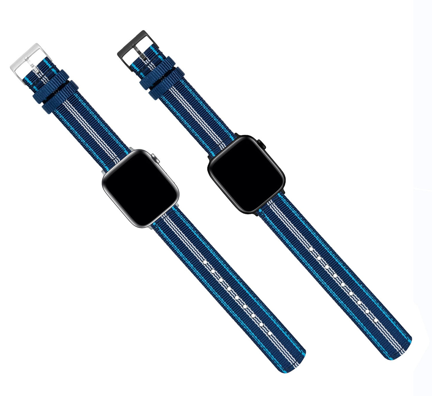 Apple Watch | Two-piece NATO style | Navy & Aqua Blue - Barton Watch Bands