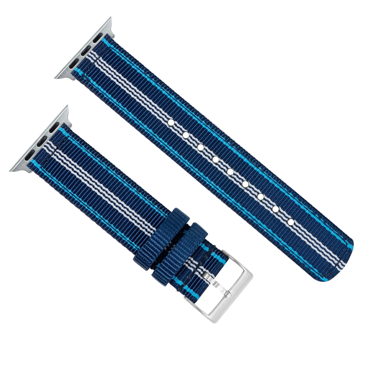 Apple Watch | Two-piece NATO style | Navy & Aqua Blue - Barton Watch Bands