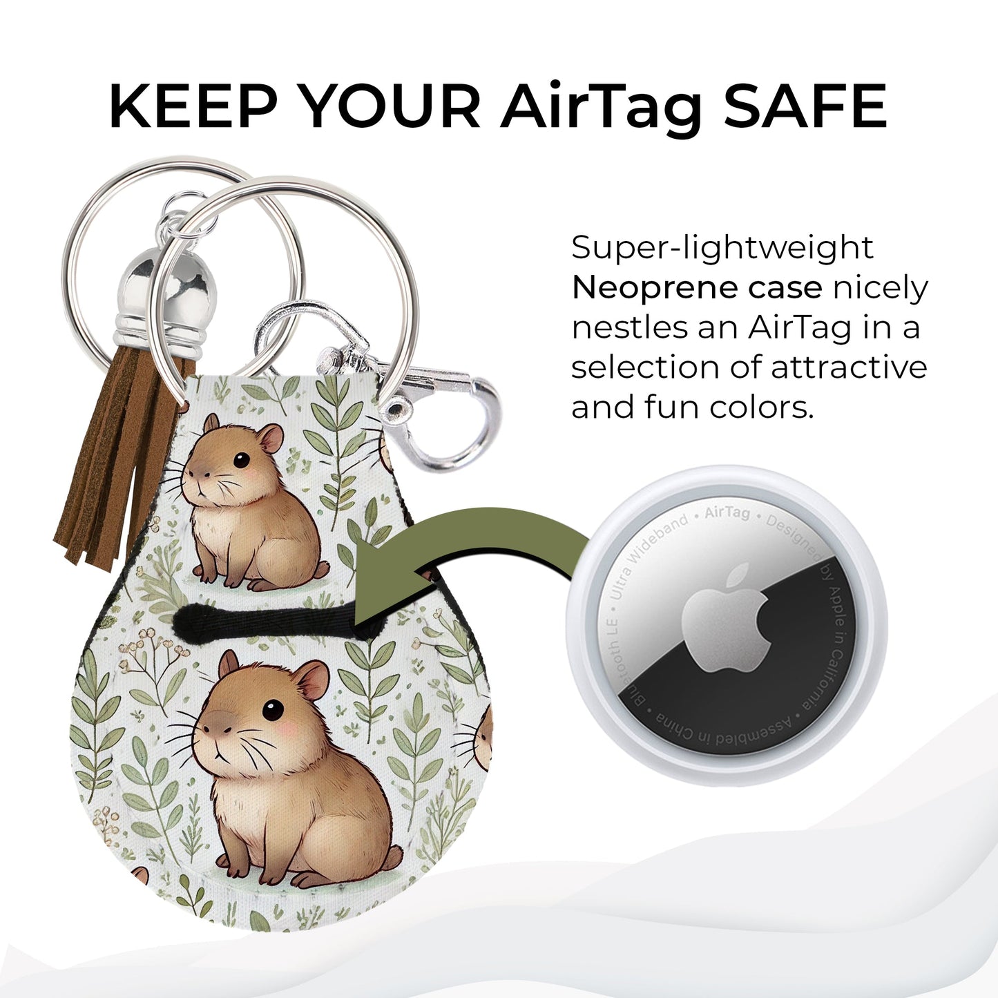 Jolitee Neoprene AirTag Compatible Case Keychain – Durable & Stylish Holder with Secure Ring and Clip, Compatible with Apple AirTag (Capybara) by Jolitee