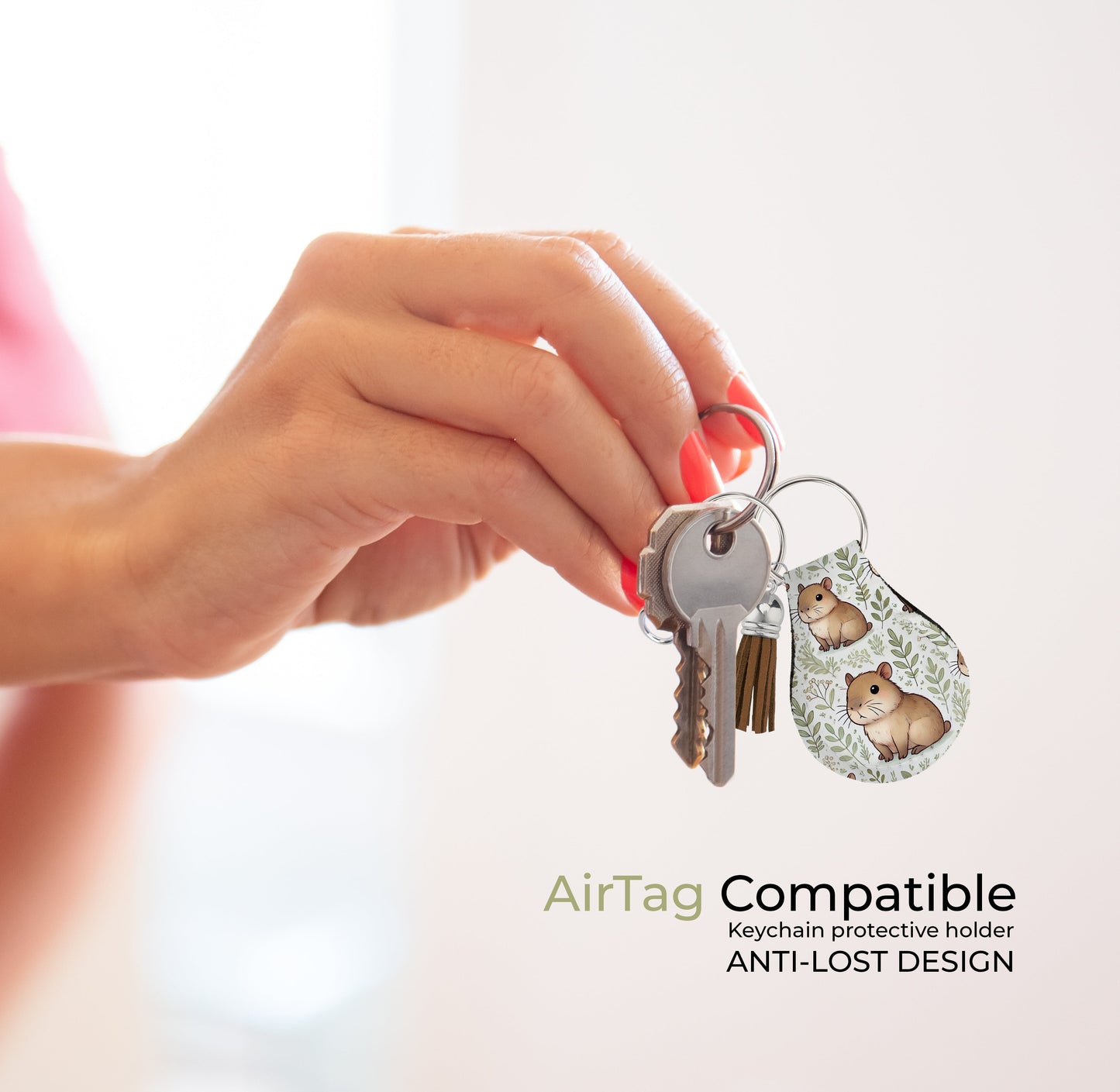 Jolitee Neoprene AirTag Compatible Case Keychain – Durable & Stylish Holder with Secure Ring and Clip, Compatible with Apple AirTag (Capybara) by Jolitee