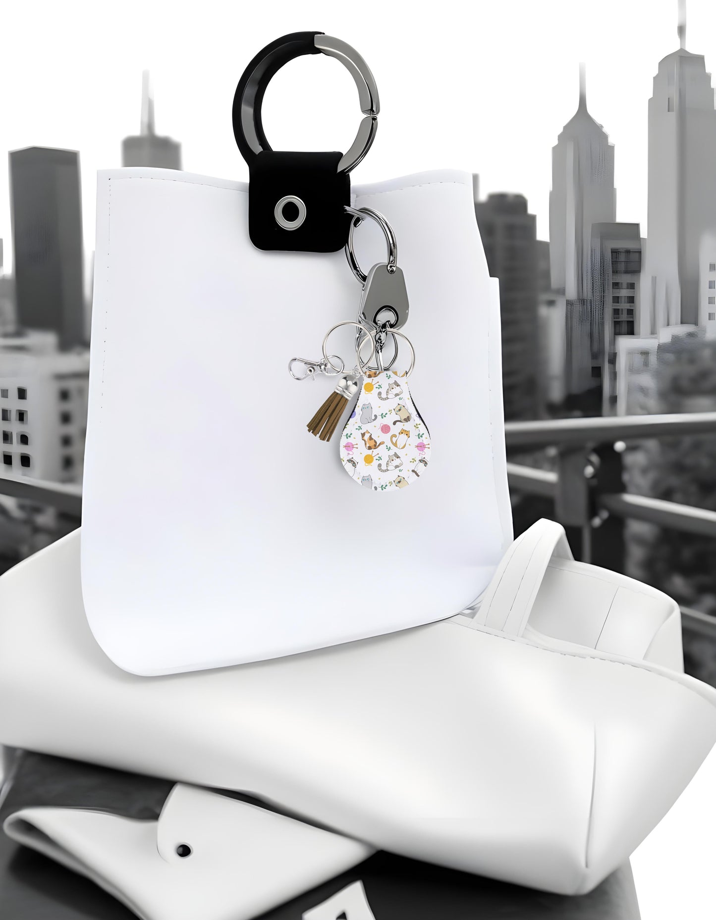 Jolitee Neoprene AirTag Compatible Case Keychain – Durable & Stylish Holder with Secure Ring and Clip, Compatible with Apple AirTag (Cat) by Jolitee