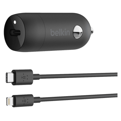 Belkin Boost Charge USB C Car Charger 20W and USB C to Apple Lightning Cable 4ft