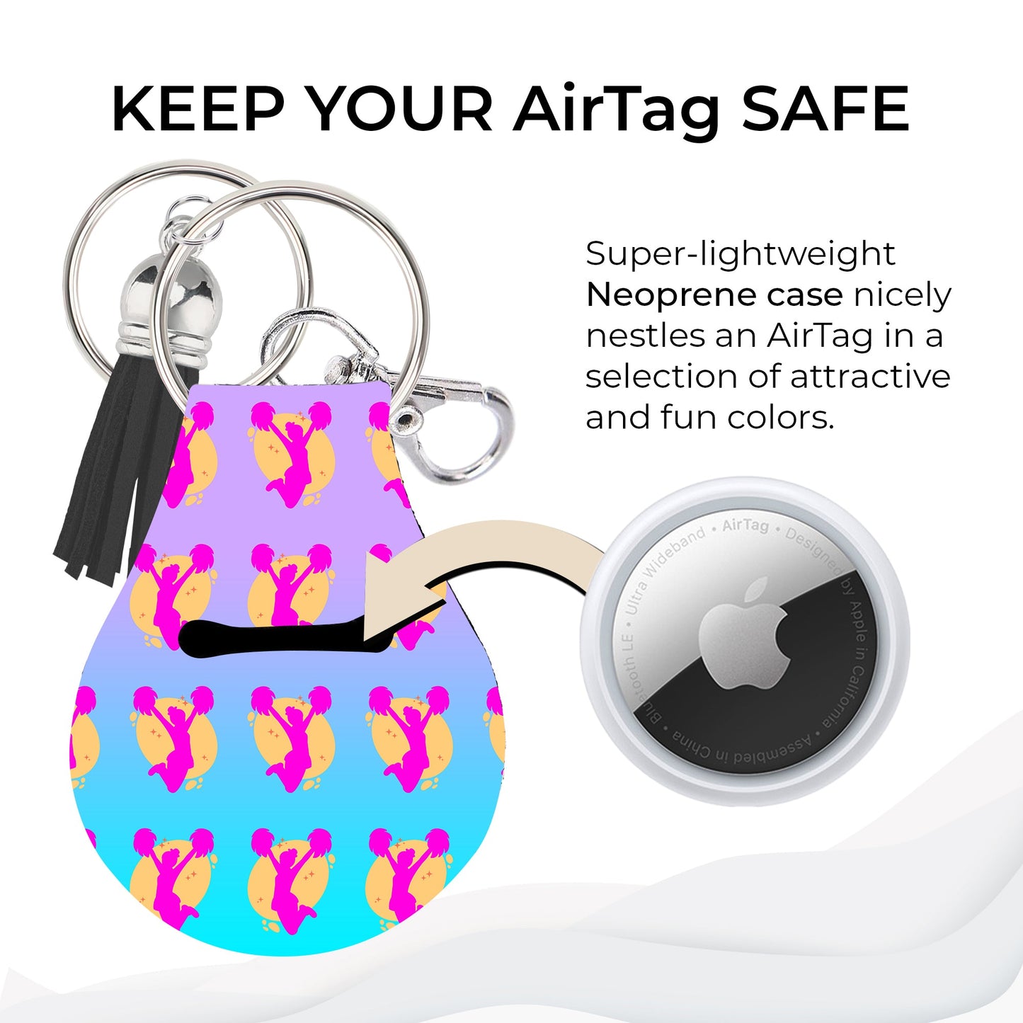 Jolitee Neoprene AirTag Compatible Case Keychain – Durable & Stylish Holder with Secure Ring and Clip, Compatible with Apple AirTag (Cheerleading) by Jolitee