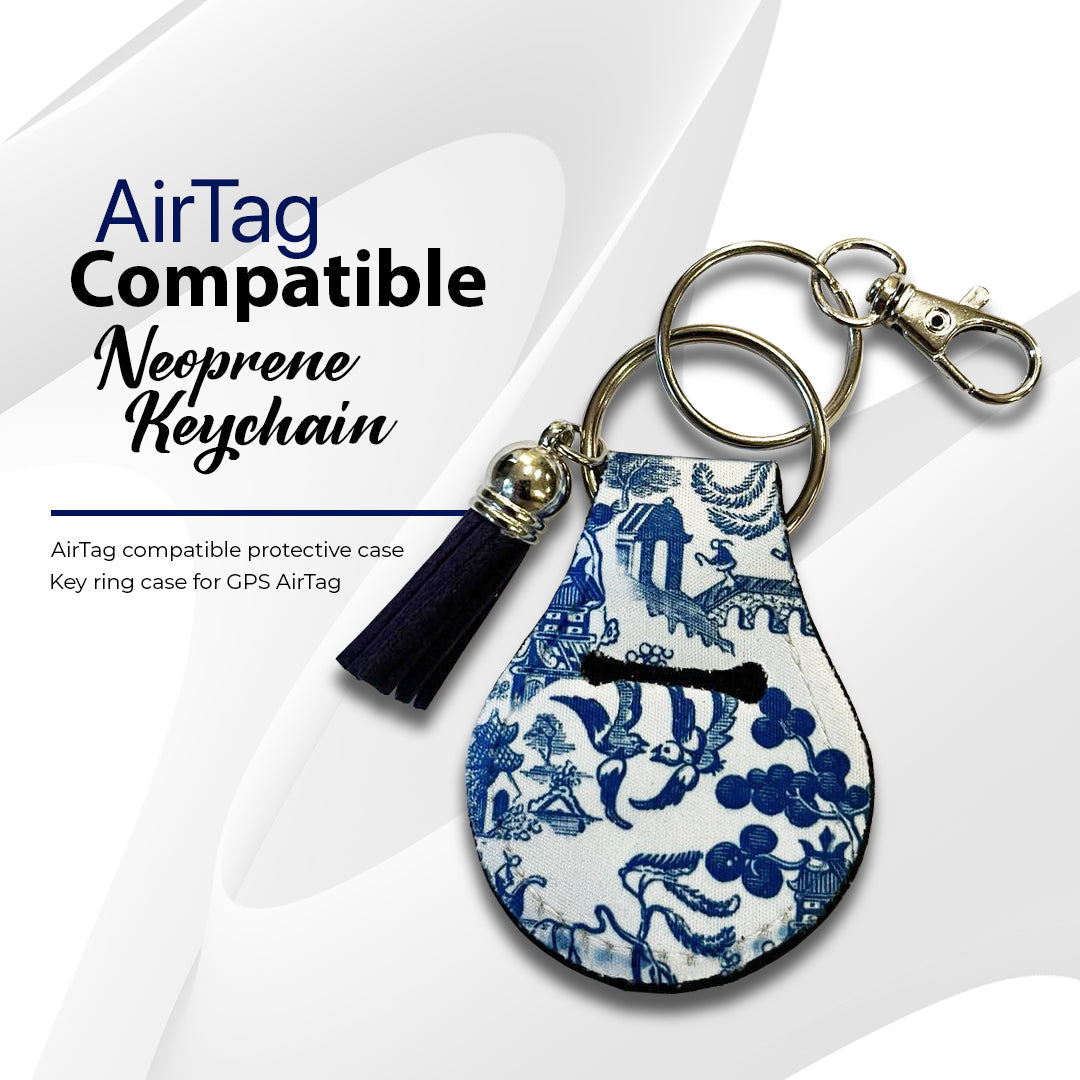 Jolitee Neoprene AirTag Compatible Case Keychain – Durable & Stylish Holder with Secure Ring and Clip, Compatible with Apple AirTag (Chinoiserie) by Jolitee