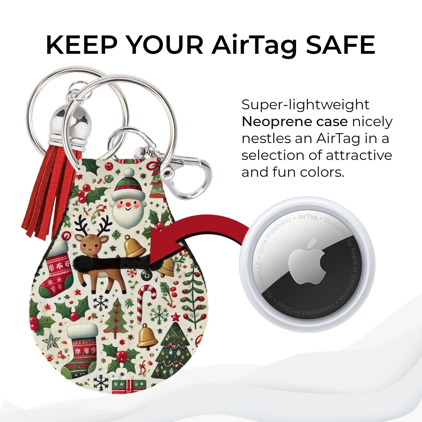 Jolitee Neoprene AirTag Compatible Case Keychain – Durable & Stylish Holder with Secure Ring and Clip, Compatible with Apple AirTag (Christmas Deer) by Jolitee