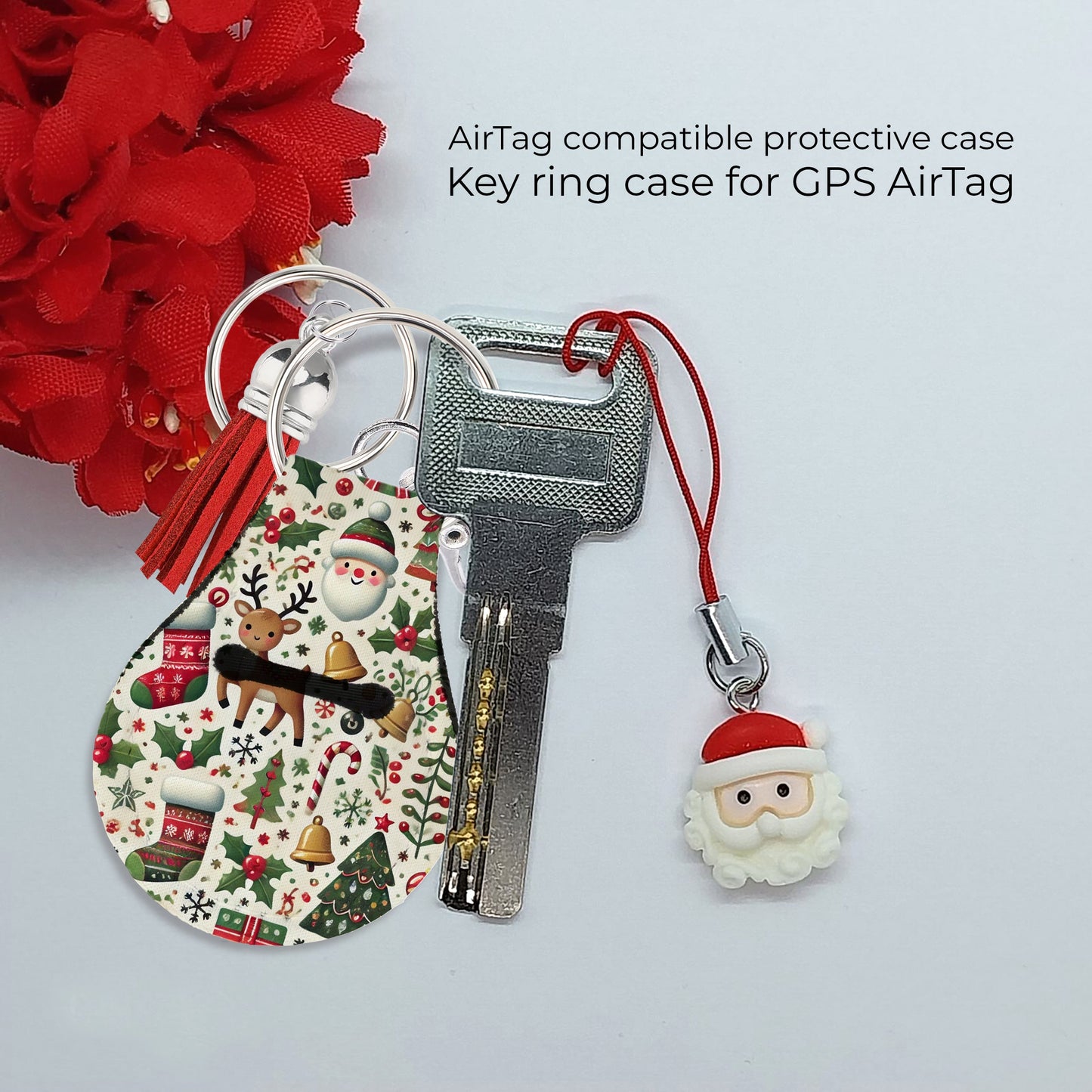 Jolitee Neoprene AirTag Compatible Case Keychain – Durable & Stylish Holder with Secure Ring and Clip, Compatible with Apple AirTag (Christmas Deer) by Jolitee