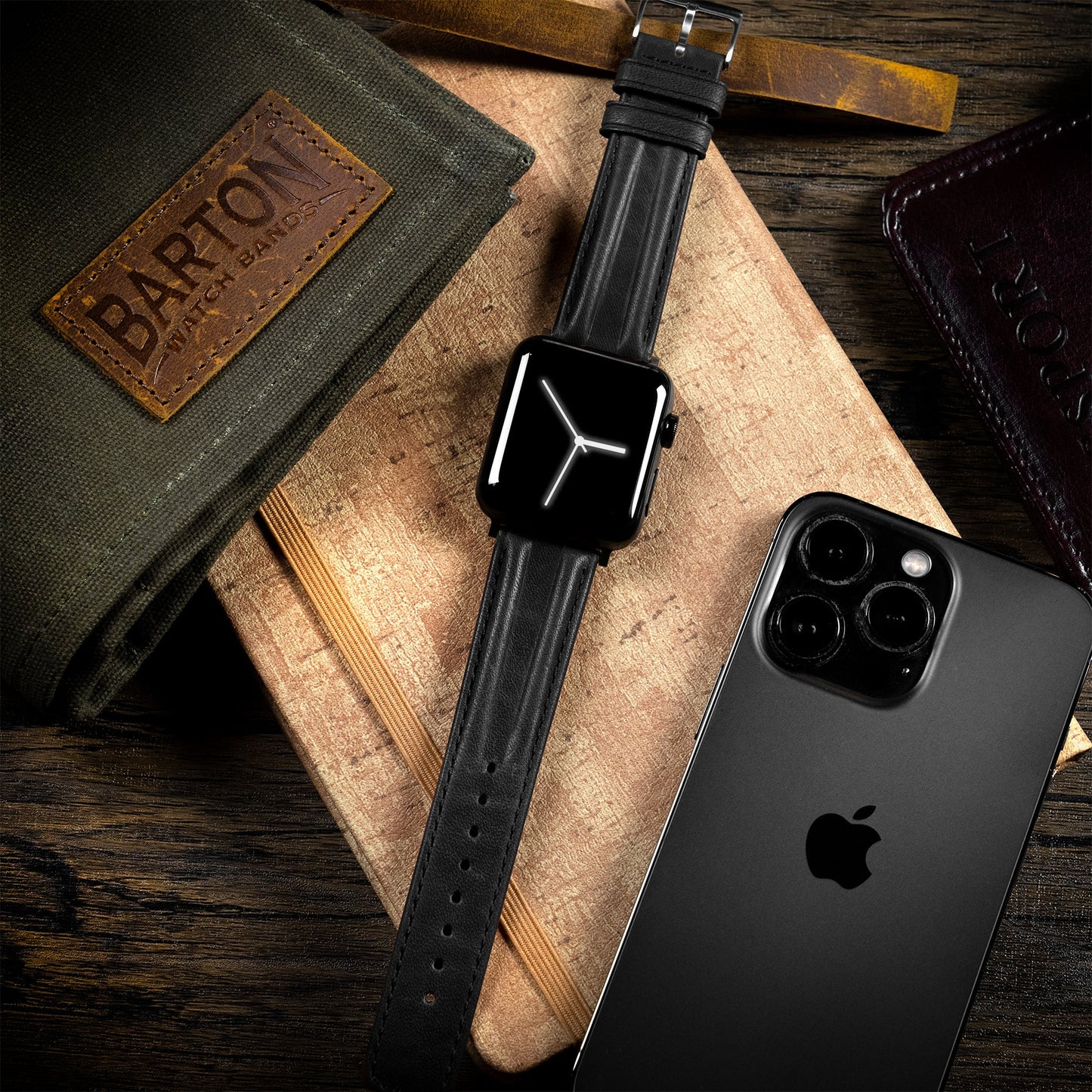 Apple Watch Black Classic Horween Leather Watch Band by Barton Watch Bands