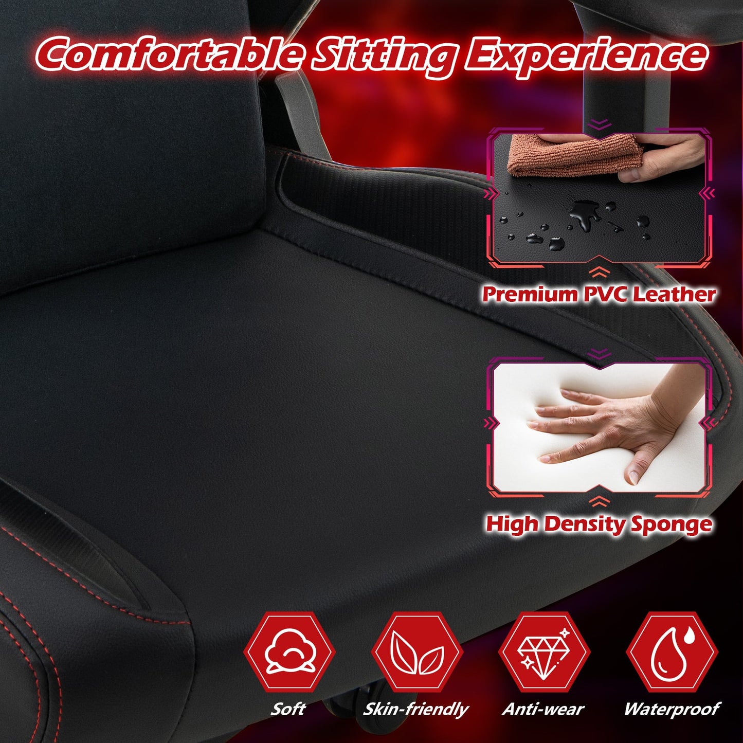 Ergonomic High Back Computer Chair with Magnetic Headrest and Lumbar Pillow-Black by DirectDeals