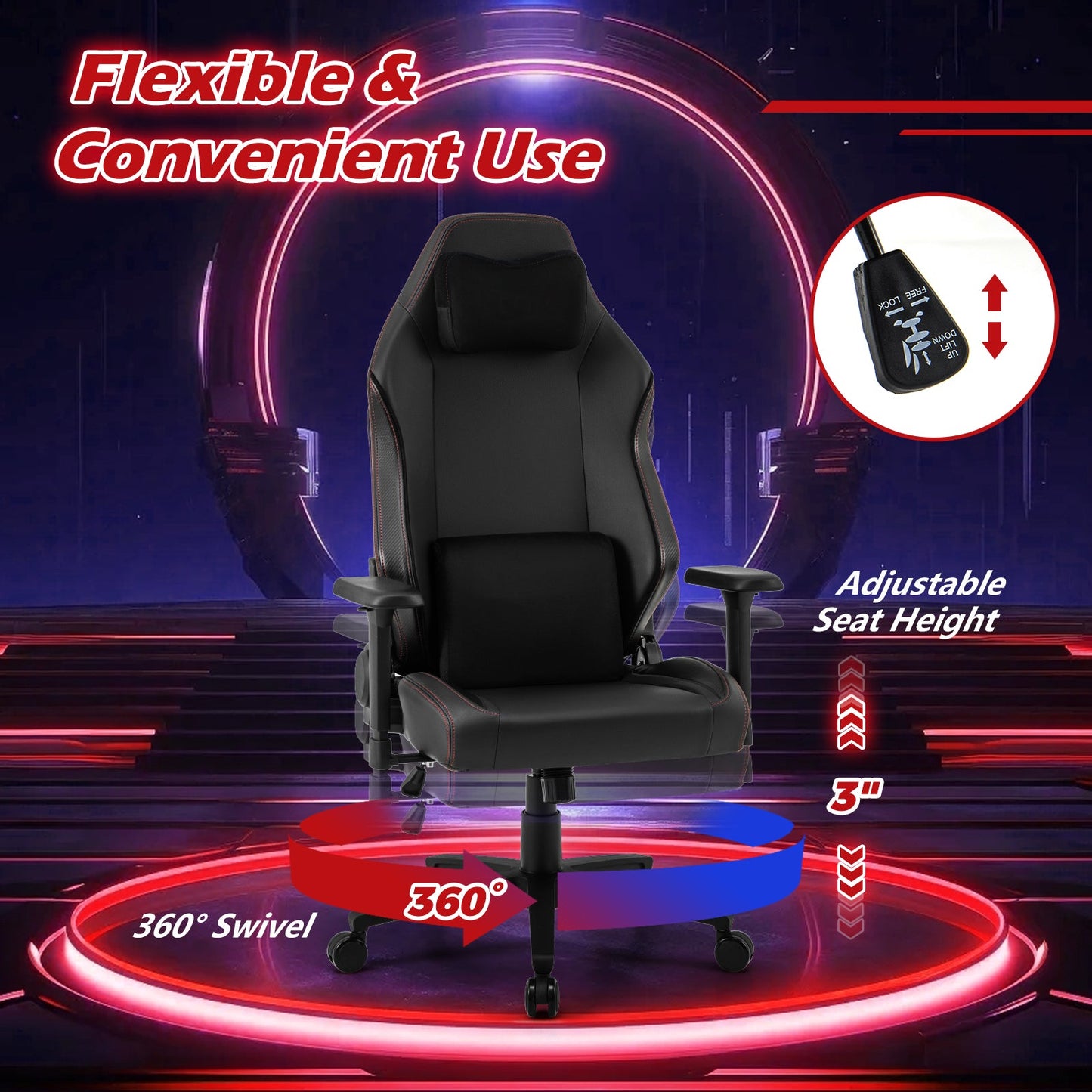 Ergonomic High Back Computer Chair with Magnetic Headrest and Lumbar Pillow-Black by DirectDeals