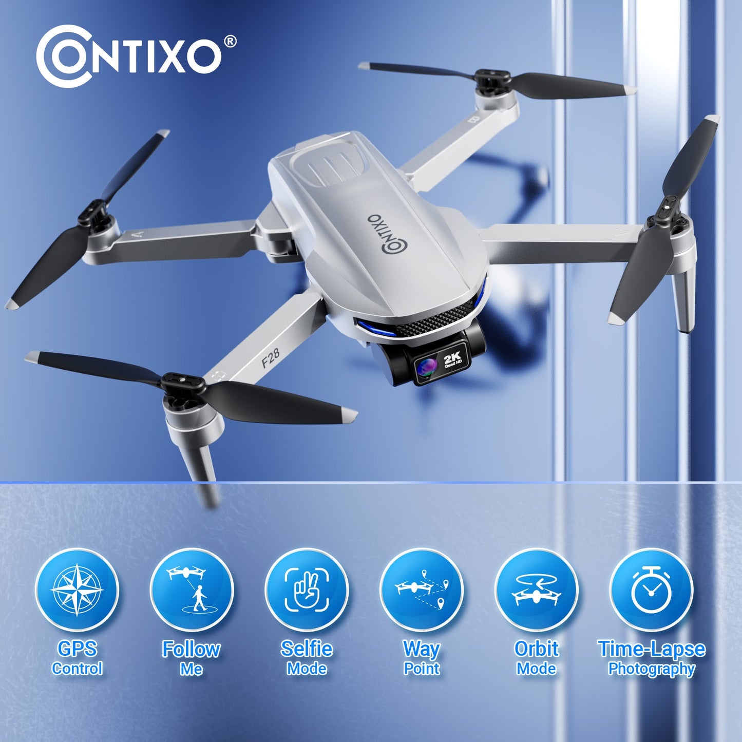 Contixo F28 Foldable Drone with 2K FHD Camera and Carrying Case by Contixo