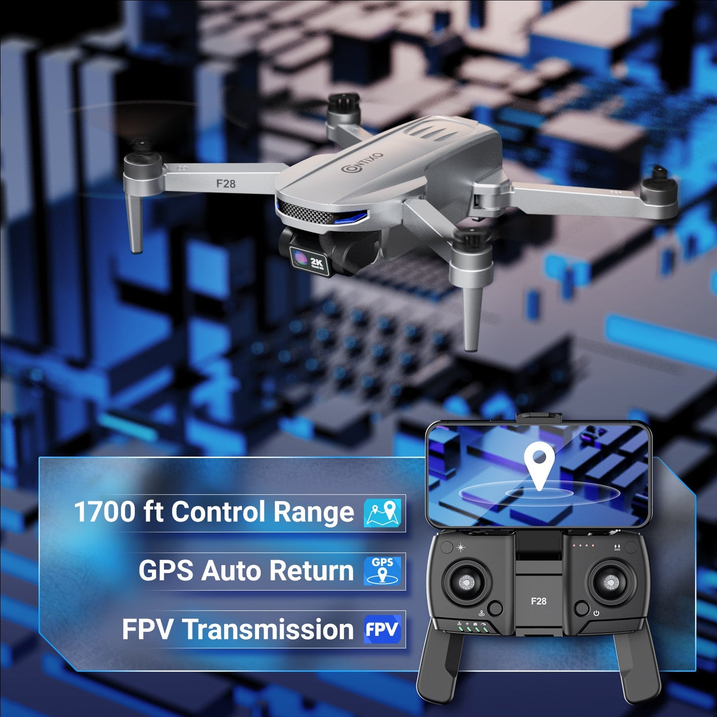 Contixo F28 Foldable Drone with 2K FHD Camera and Carrying Case by Contixo