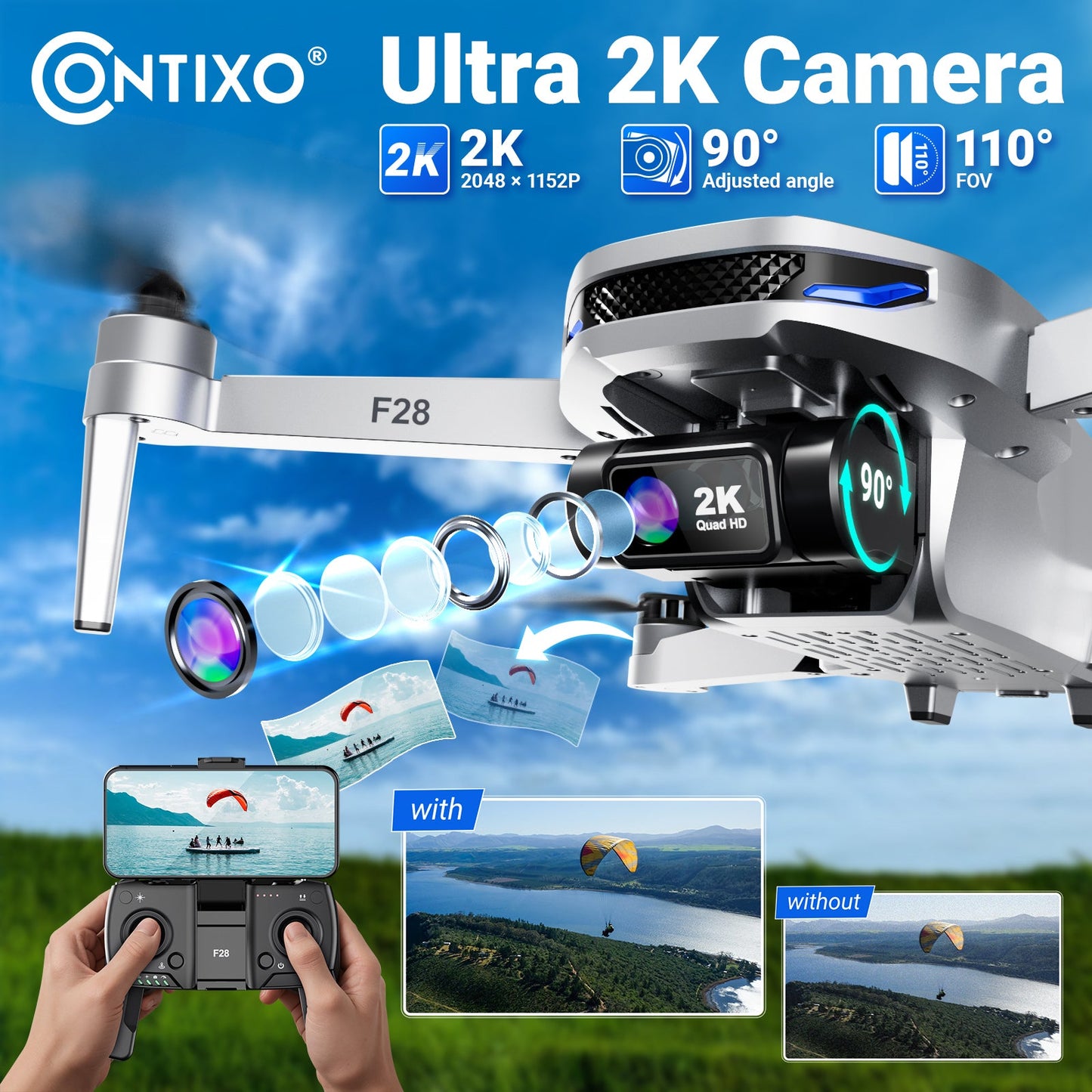 Contixo F28 Foldable Drone with 2K FHD Camera and Carrying Case by Contixo
