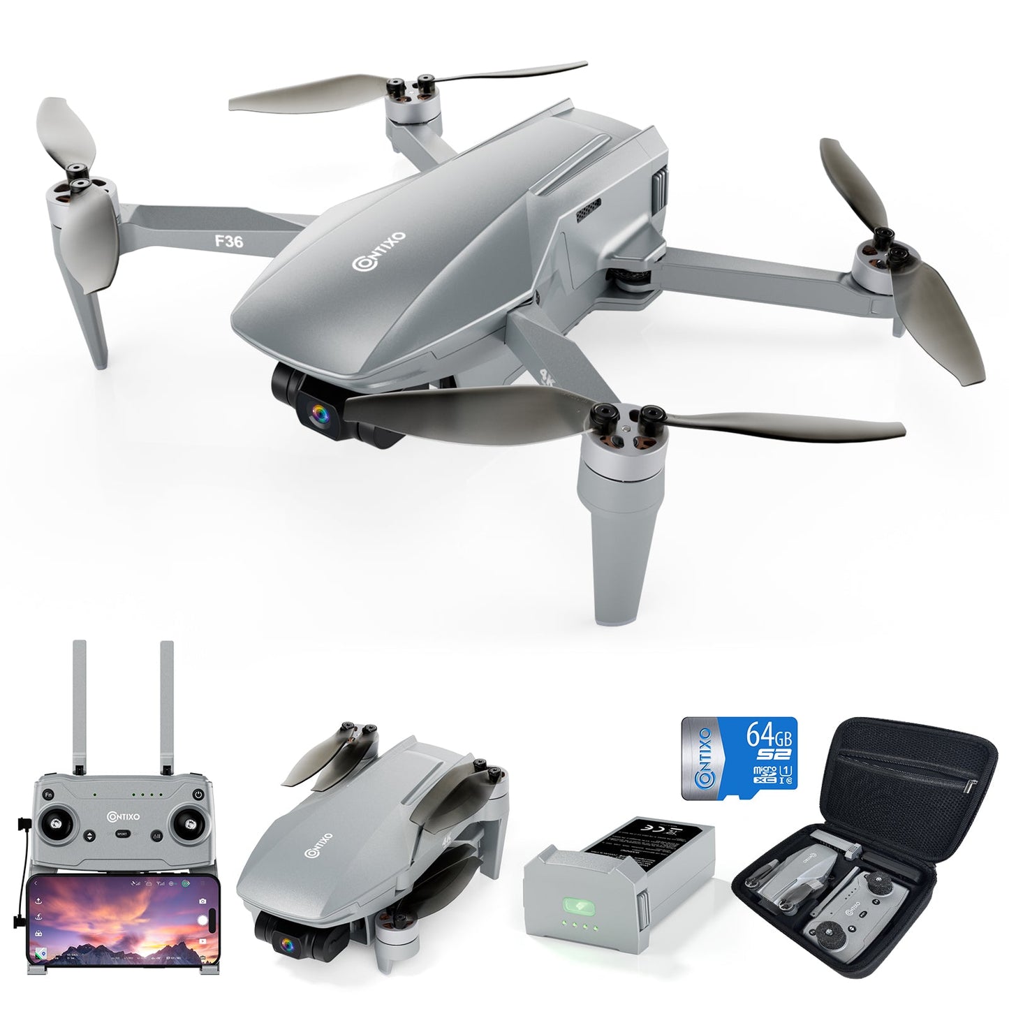 Contixo F36 FPV Drone - Foldable, 4K HD Camera, 64GB Card & Case by Contixo