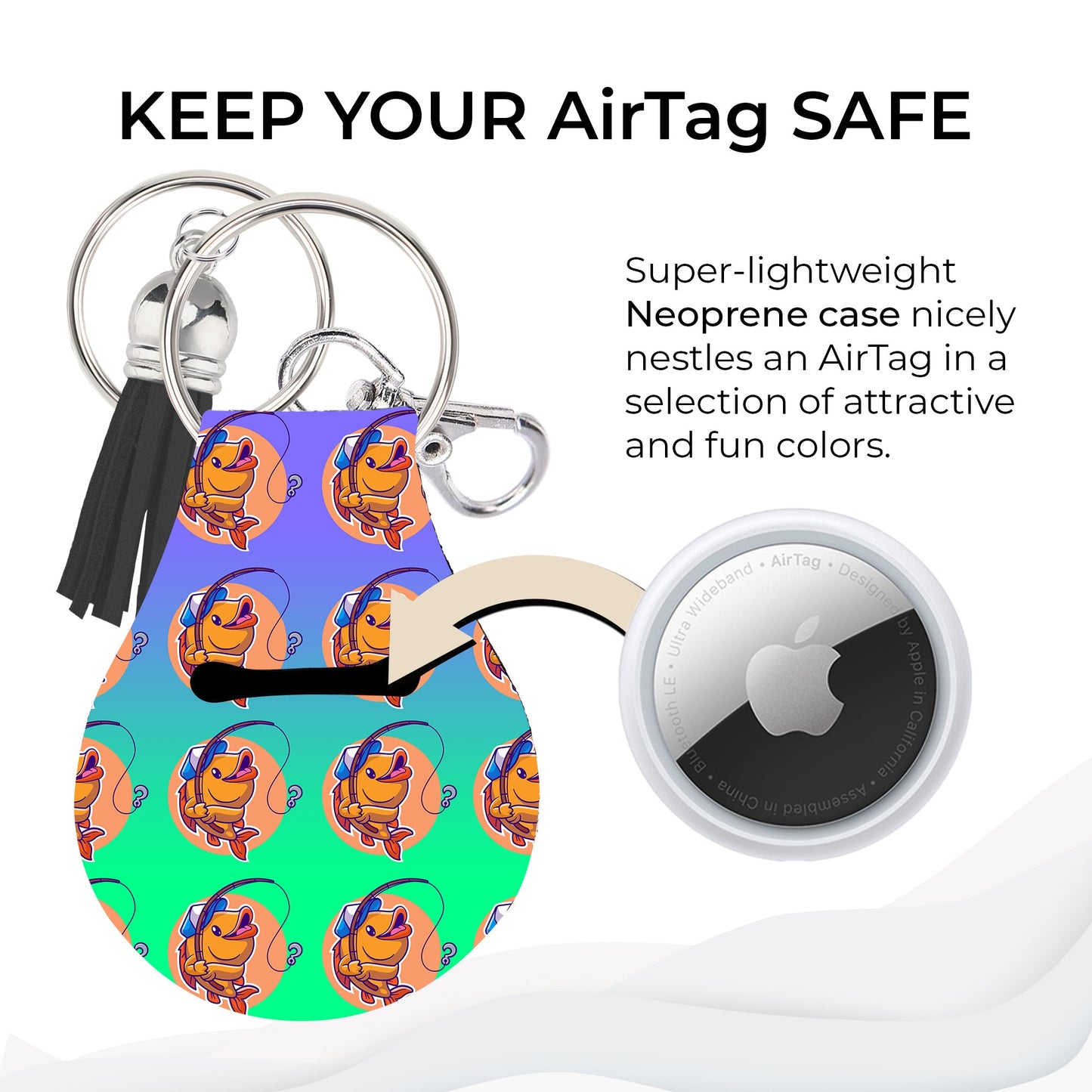 Jolitee Neoprene AirTag Compatible Case Keychain – Durable & Stylish Holder with Secure Ring and Clip, Compatible with Apple AirTag (Fishing) by Jolitee