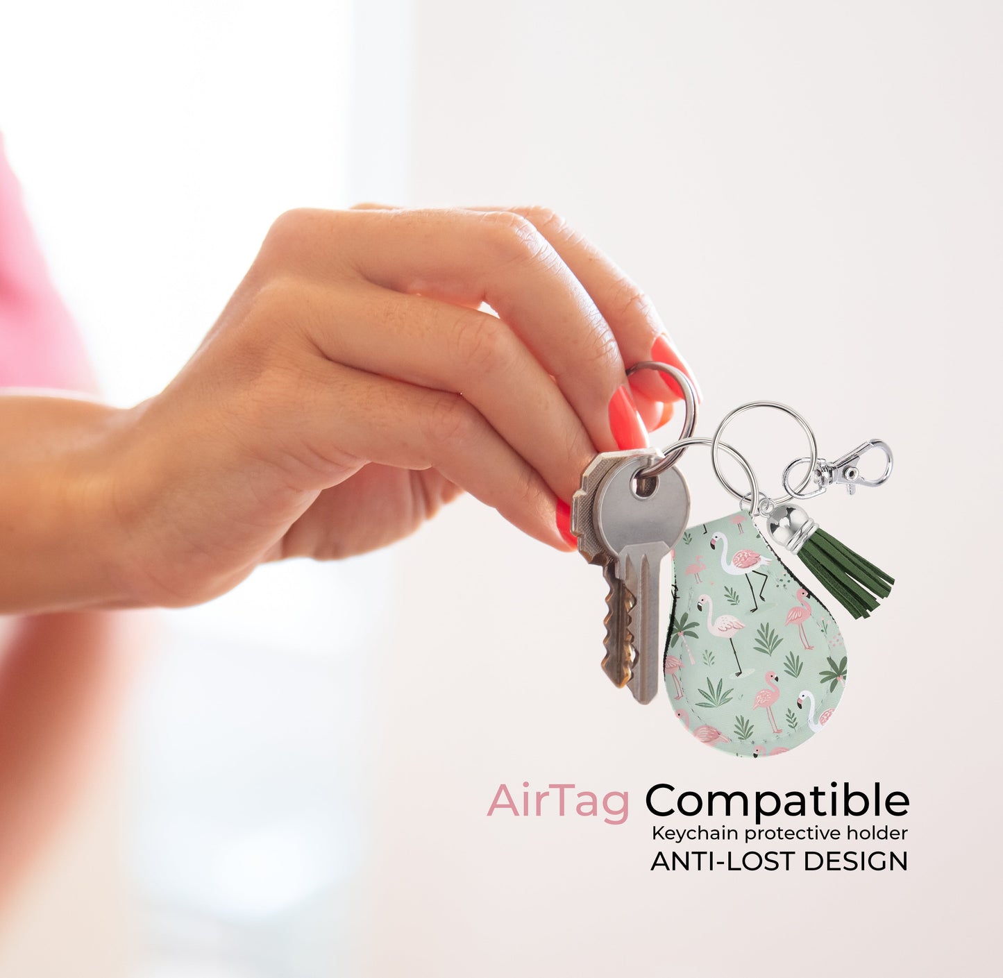 Jolitee Neoprene AirTag Compatible Case Keychain – Durable & Stylish Holder with Secure Ring and Clip, Compatible with Apple AirTag (Flamingo) by Jolitee