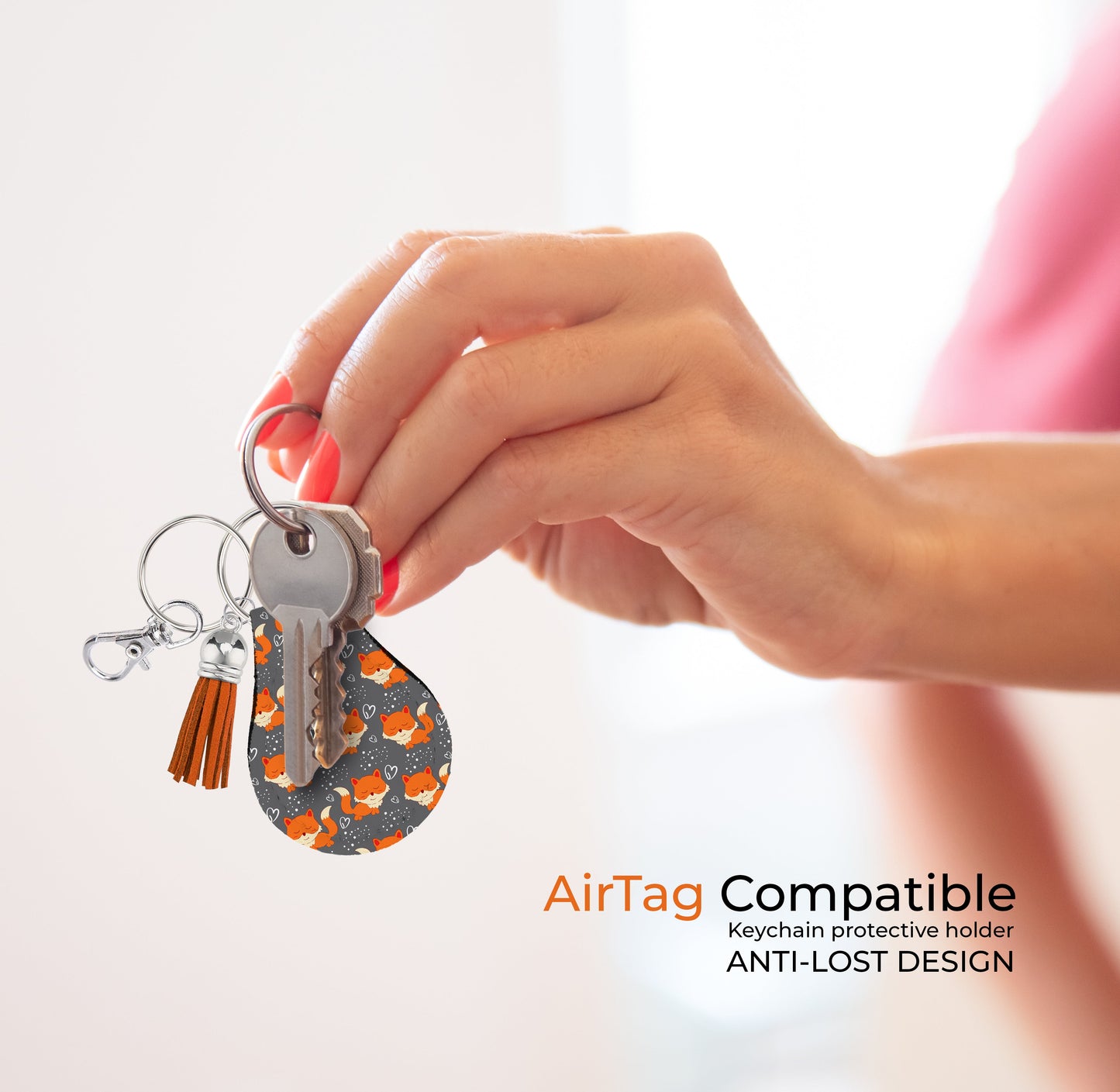 Jolitee Neoprene AirTag Compatible Case Keychain – Durable & Stylish Holder with Secure Ring and Clip, Compatible with Apple AirTag (Fox) by Jolitee
