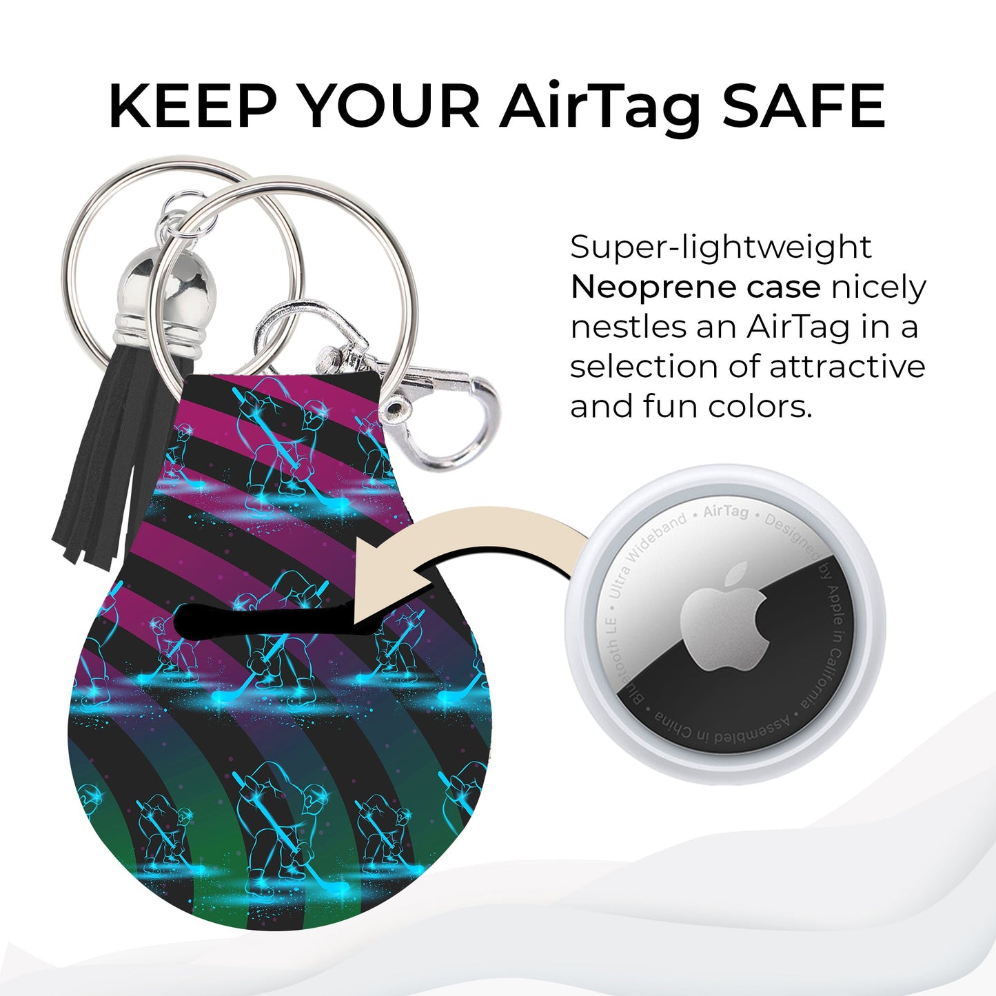 Jolitee Neoprene AirTag Compatible Case Keychain – Durable & Stylish Holder with Secure Ring and Clip, Compatible with Apple AirTag (Hockey) by Jolitee