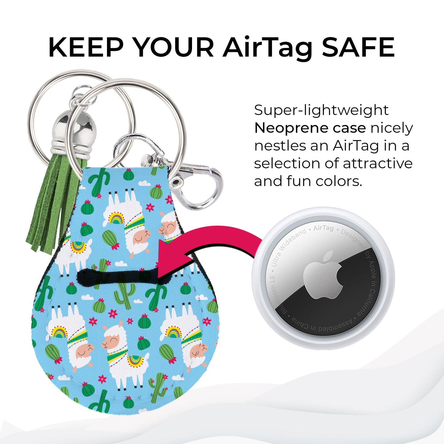 Jolitee Neoprene AirTag Compatible Case Keychain – Durable & Stylish Holder with Secure Ring and Clip, Compatible with Apple AirTag (Llama) by Jolitee