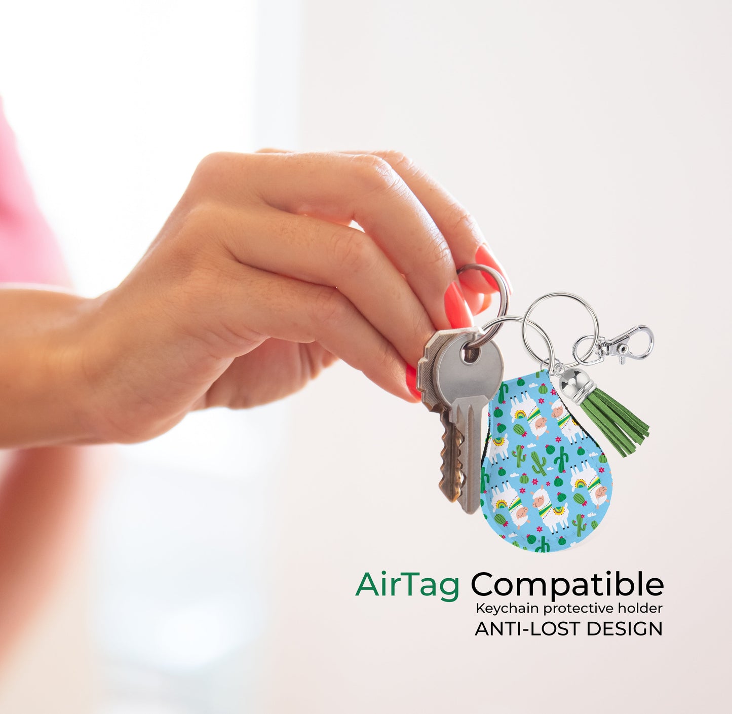 Jolitee Neoprene AirTag Compatible Case Keychain – Durable & Stylish Holder with Secure Ring and Clip, Compatible with Apple AirTag (Llama) by Jolitee