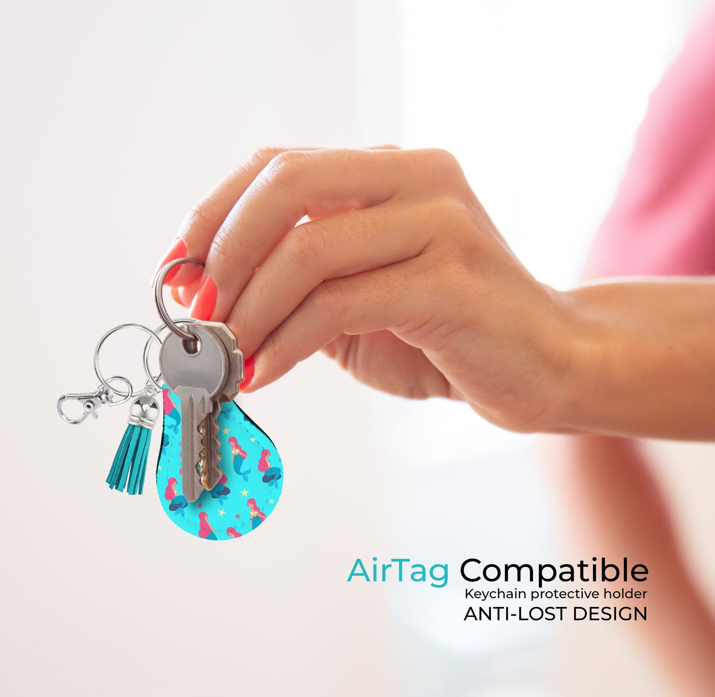 Jolitee Neoprene AirTag Compatible Case Keychain – Durable & Stylish Holder with Secure Ring and Clip, Compatible with Apple AirTag (Mermaid) by Jolitee