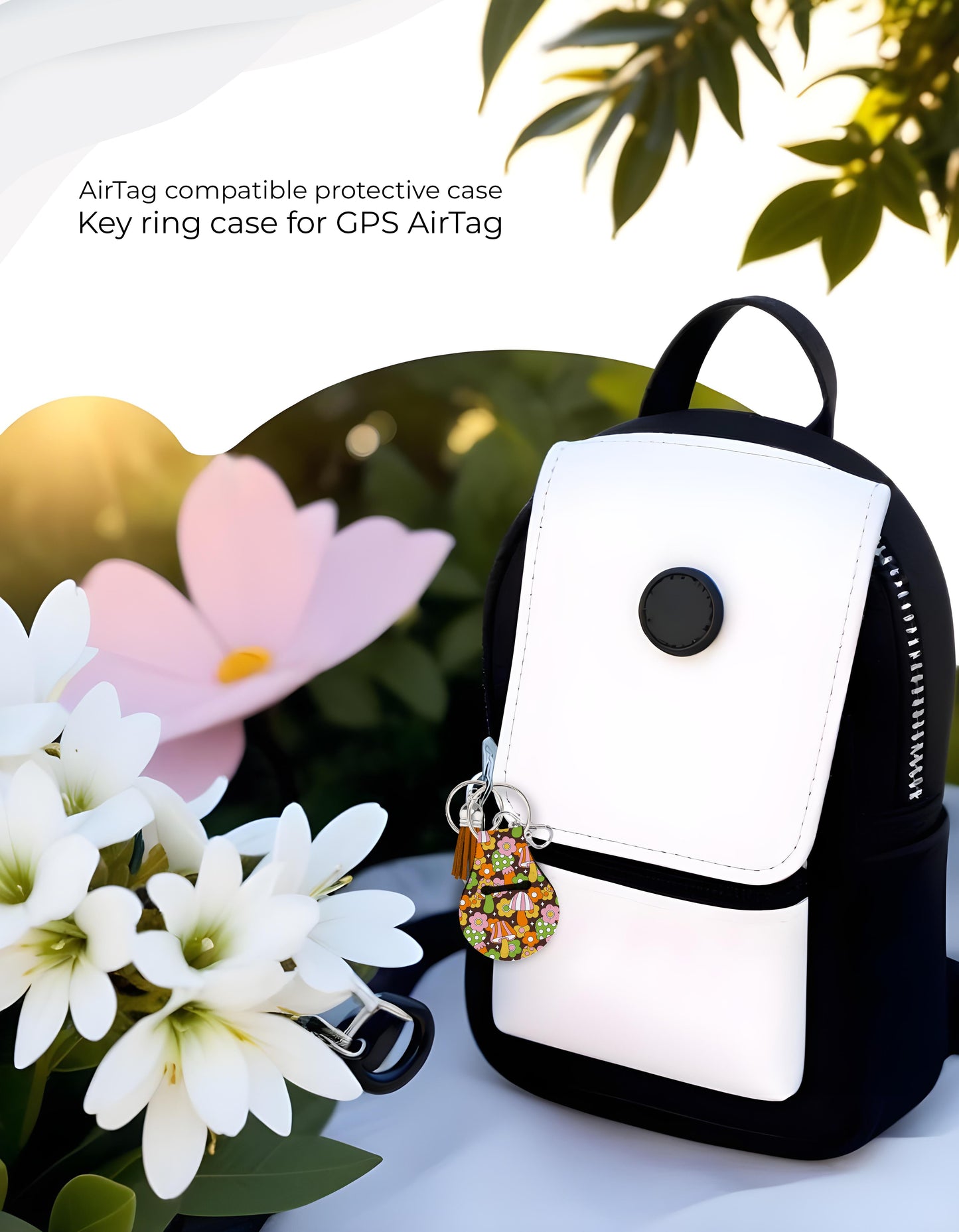 Jolitee Neoprene AirTag Compatible Case Keychain – Durable & Stylish Holder with Secure Ring and Clip, Compatible with Apple AirTag (Mushroom Flower) by Jolitee