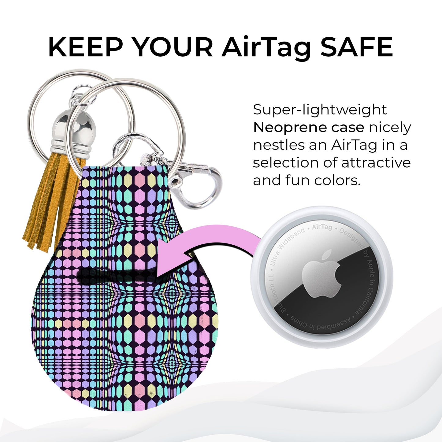 Jolitee Neoprene AirTag Compatible Case Keychain – Durable & Stylish Holder with Secure Ring and Clip, Compatible with Apple AirTag (Optical) by Jolitee