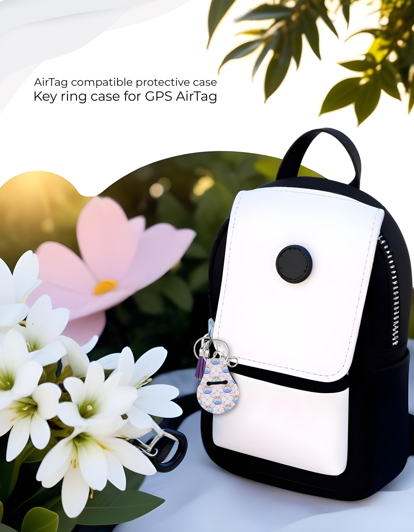 Jolitee Neoprene AirTag Compatible Case Keychain – Durable & Stylish Holder with Secure Ring and Clip, Compatible with Apple AirTag (Peace Sign) by Jolitee