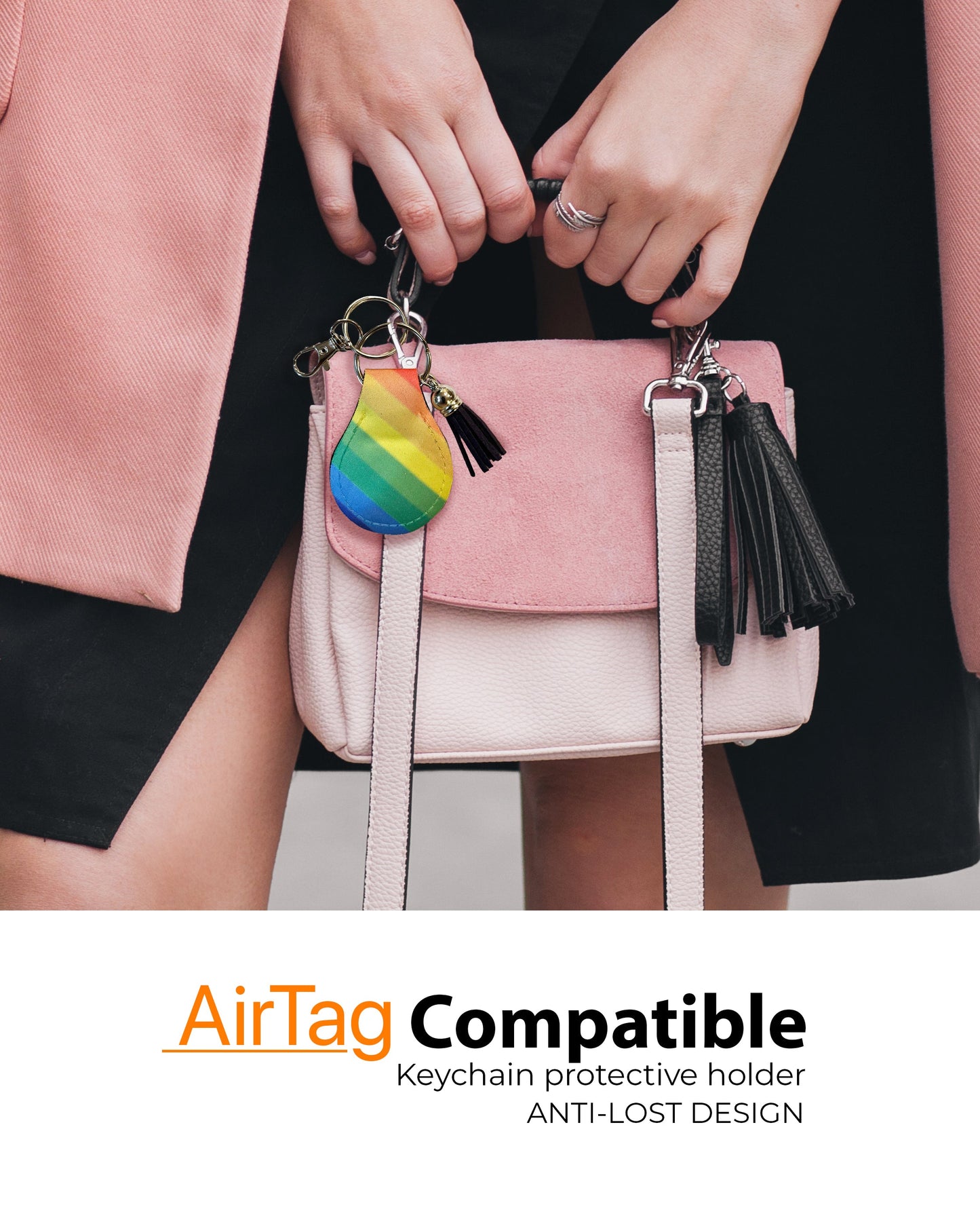 Jolitee Neoprene AirTag Compatible Case Keychain – Durable & Stylish Holder with Secure Ring and Clip, Compatible with Apple AirTag (Rainbow Stripe) by Jolitee