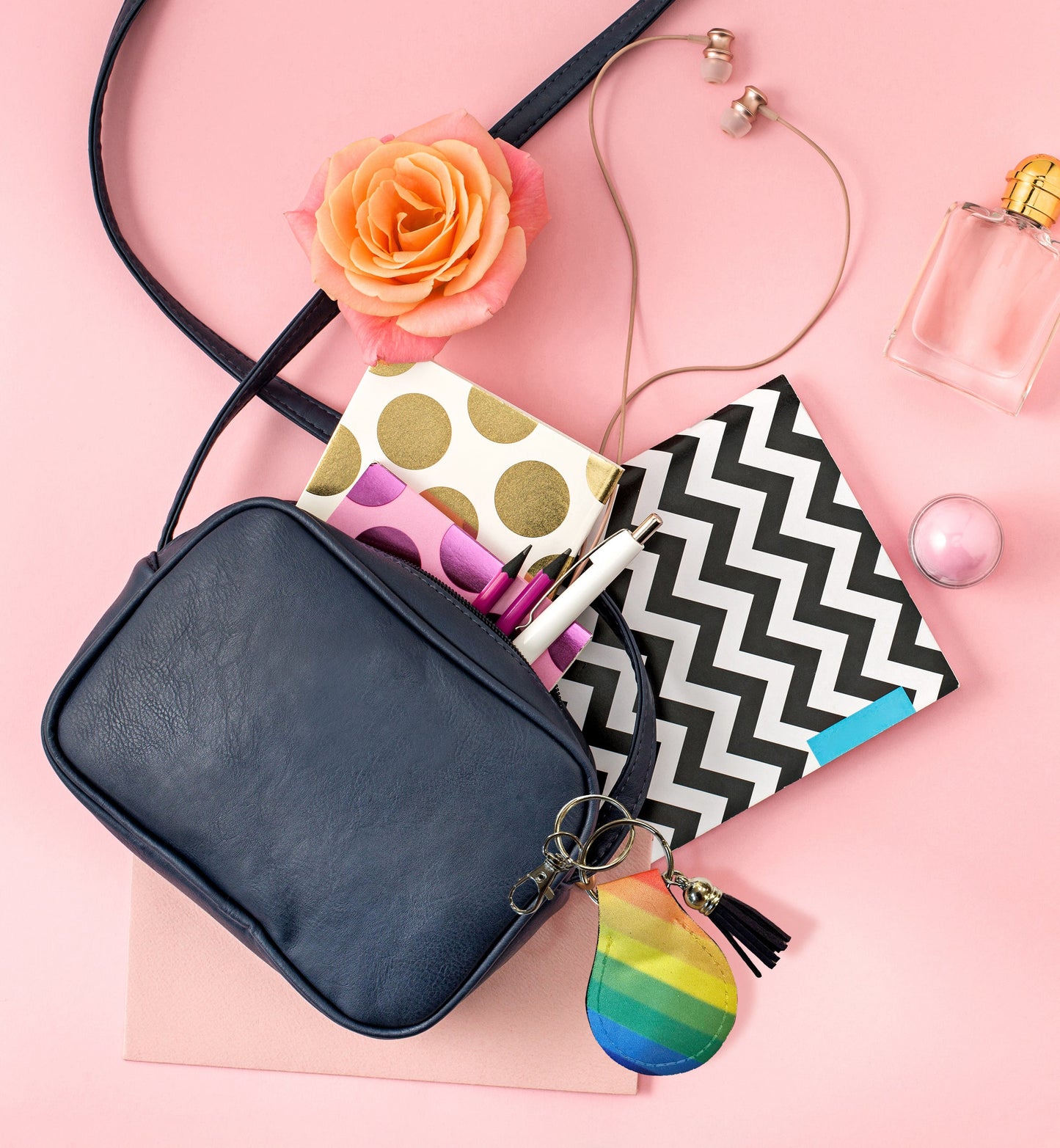Jolitee Neoprene AirTag Compatible Case Keychain – Durable & Stylish Holder with Secure Ring and Clip, Compatible with Apple AirTag (Rainbow Stripe) by Jolitee