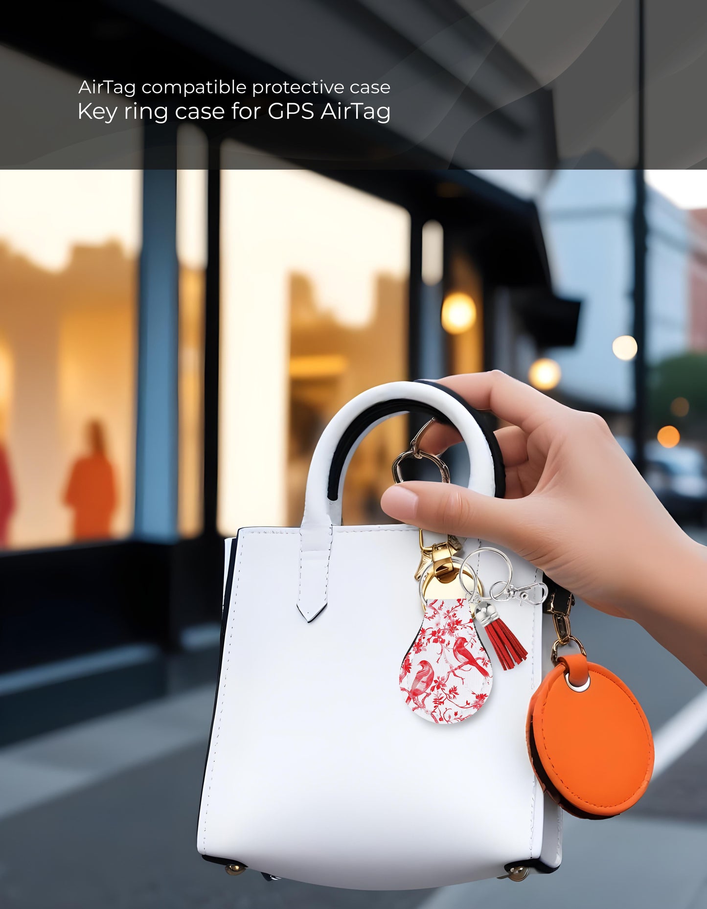 Jolitee Neoprene AirTag Compatible Case Keychain – Durable & Stylish Holder with Secure Ring and Clip, Compatible with Apple AirTag (Chinoiserie Red Birds) by Jolitee