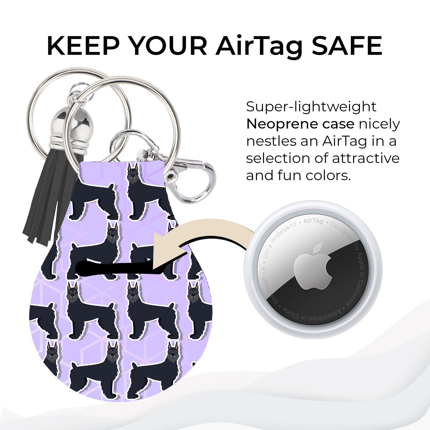 Jolitee Neoprene AirTag Compatible Case Keychain – Durable & Stylish Holder with Secure Ring and Clip, Compatible with Apple AirTag (Riesenschnauzer) by Jolitee