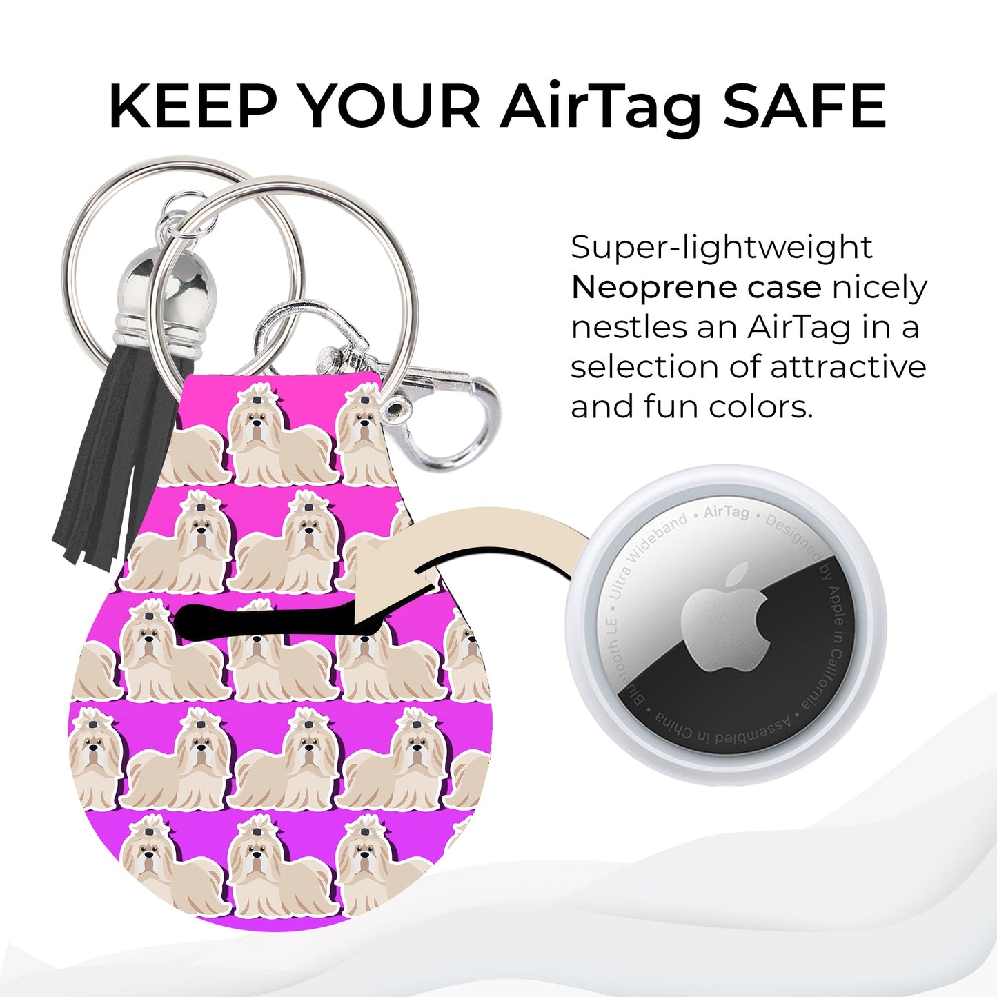 Jolitee Neoprene AirTag Compatible Case Keychain – Durable & Stylish Holder with Secure Ring and Clip, Compatible with Apple AirTag (Shih Tzu) by Jolitee